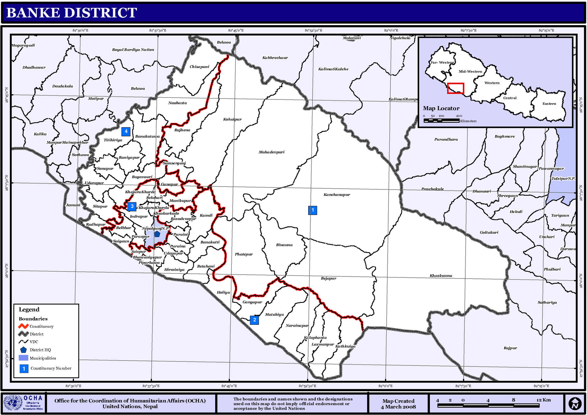 Map displaying Village Development Committees in Banke District…