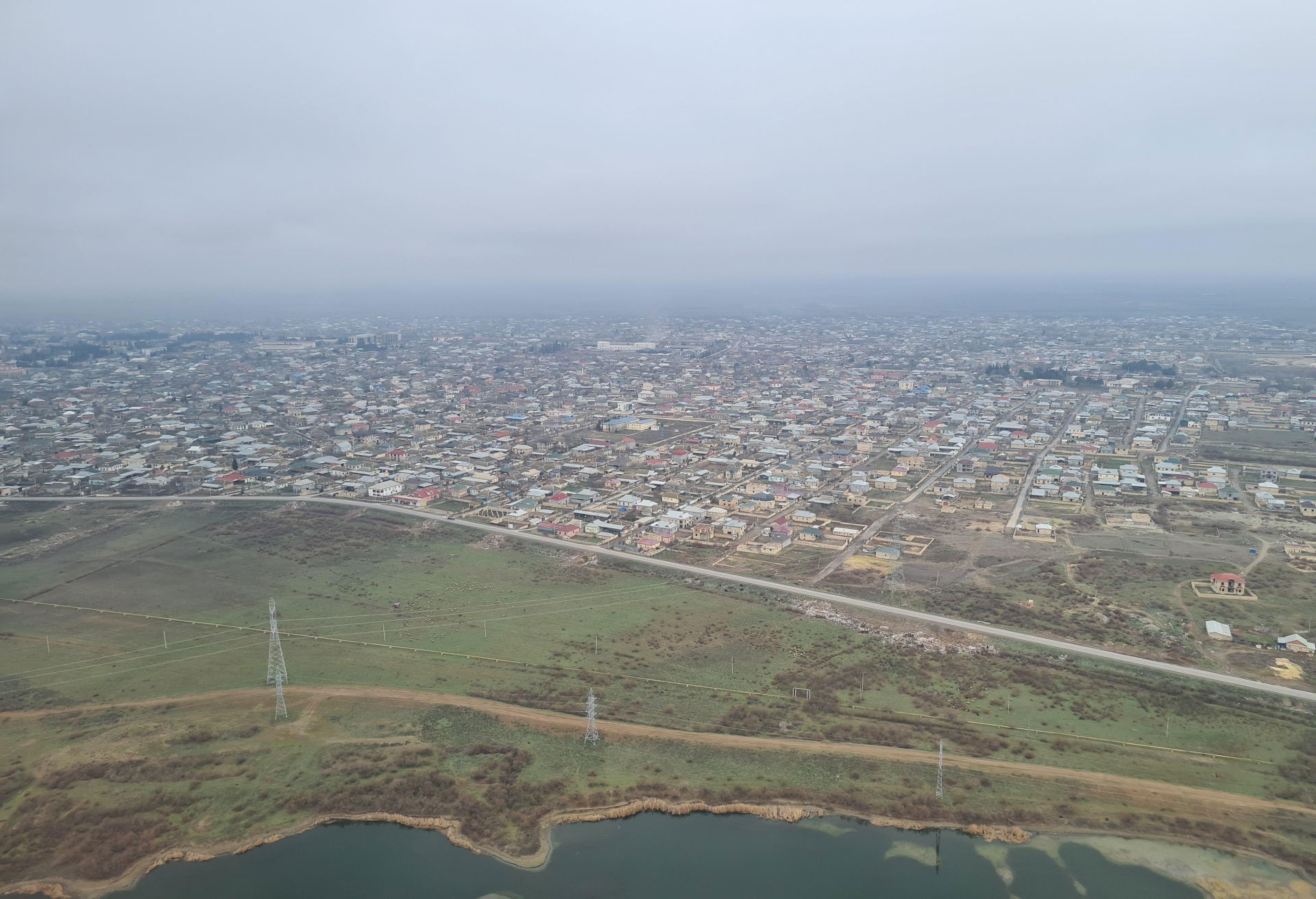 Aerial view of Imishli city in the Republic of Azerbaijan