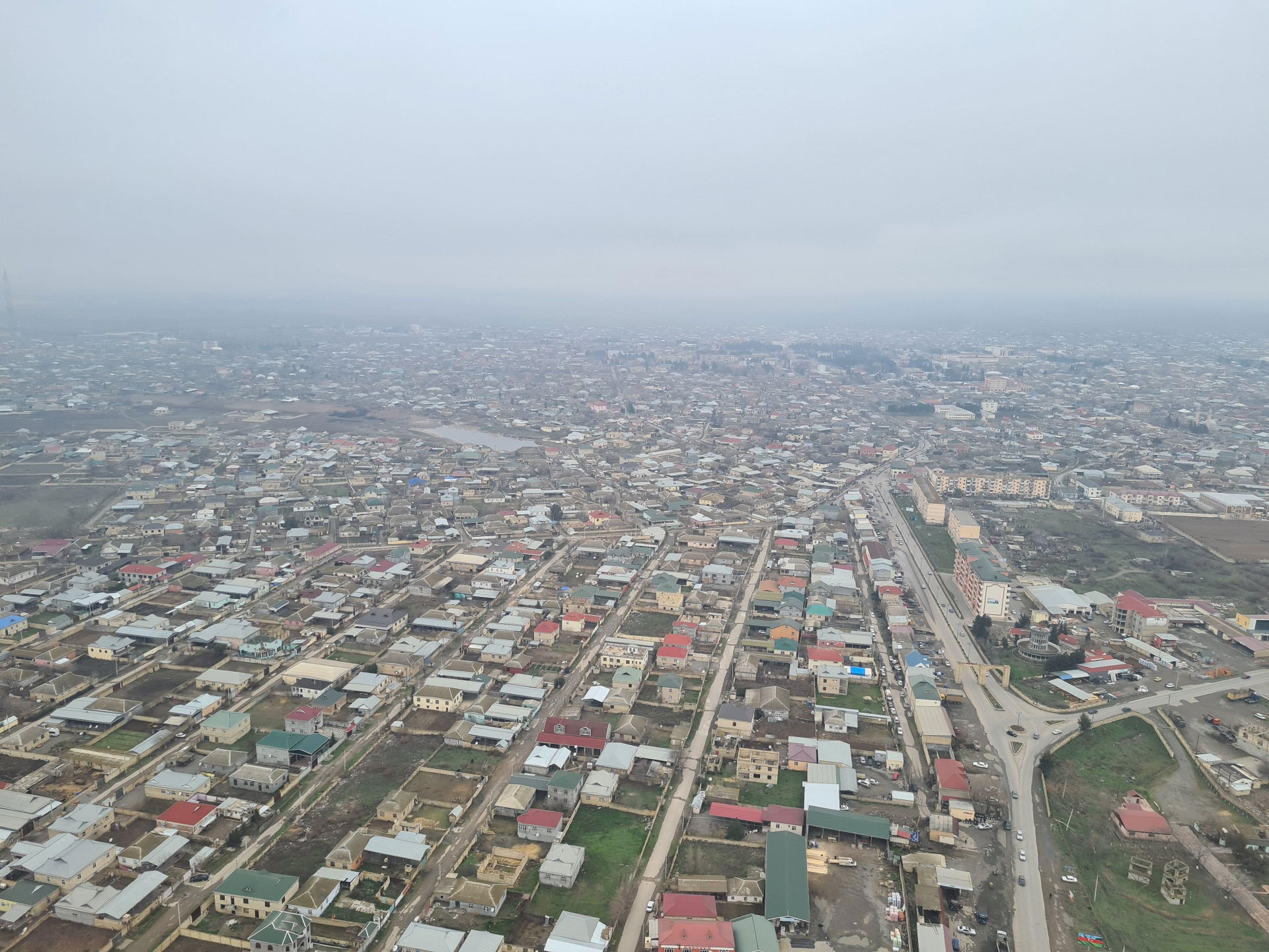 Aerial view of Imishli city in the Republic of Azerbaijan