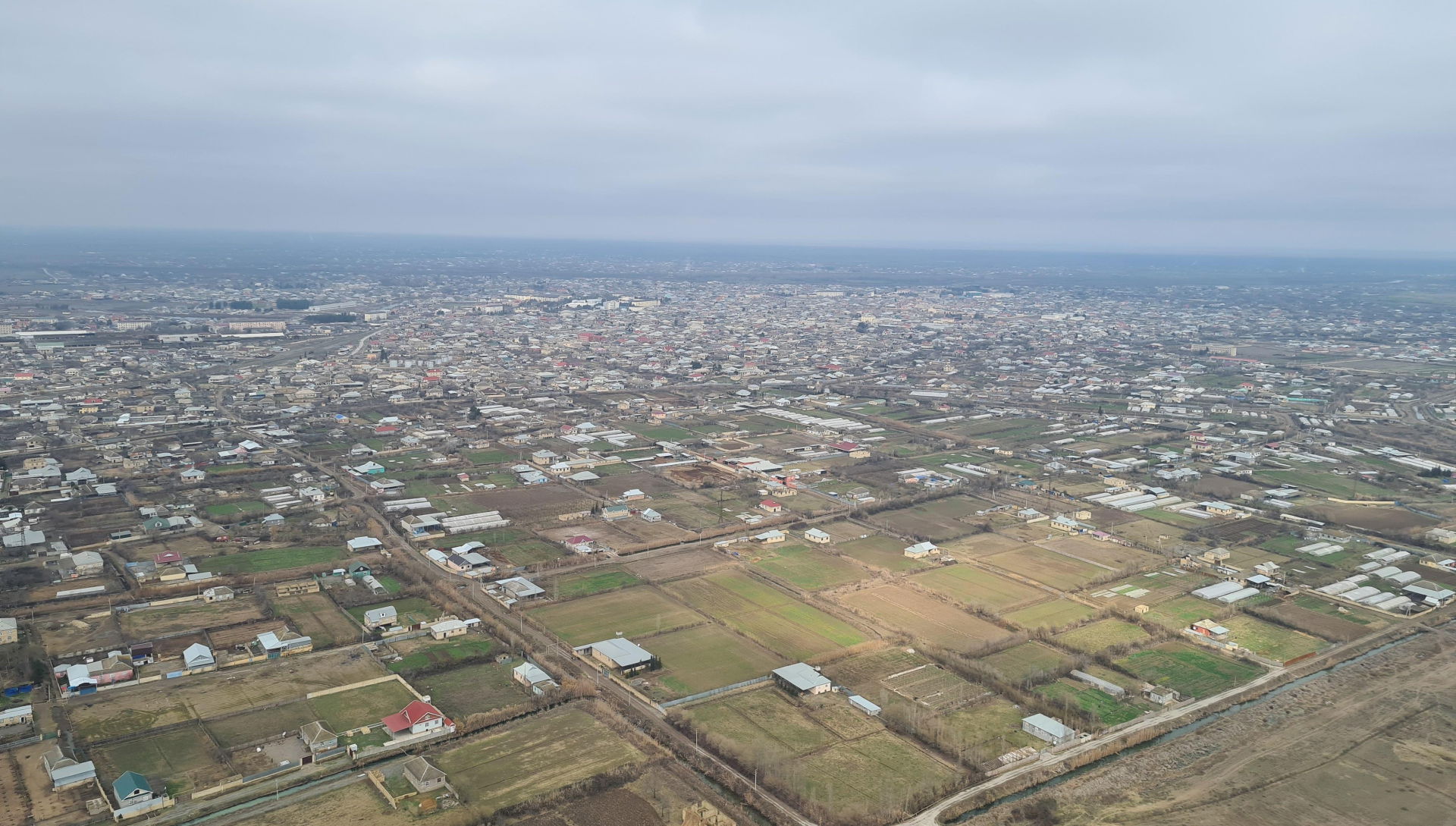 Aerial view of Sabirabad city in the Republic of Azerbaijan