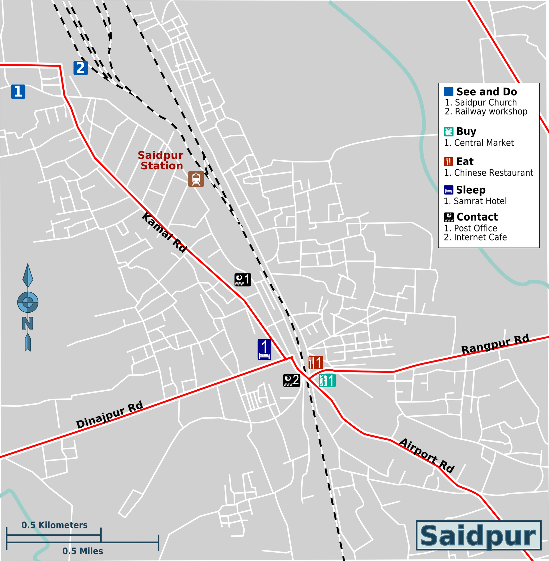 Travel map of the town of w:Saidpur in Bangladesh. For use on W…