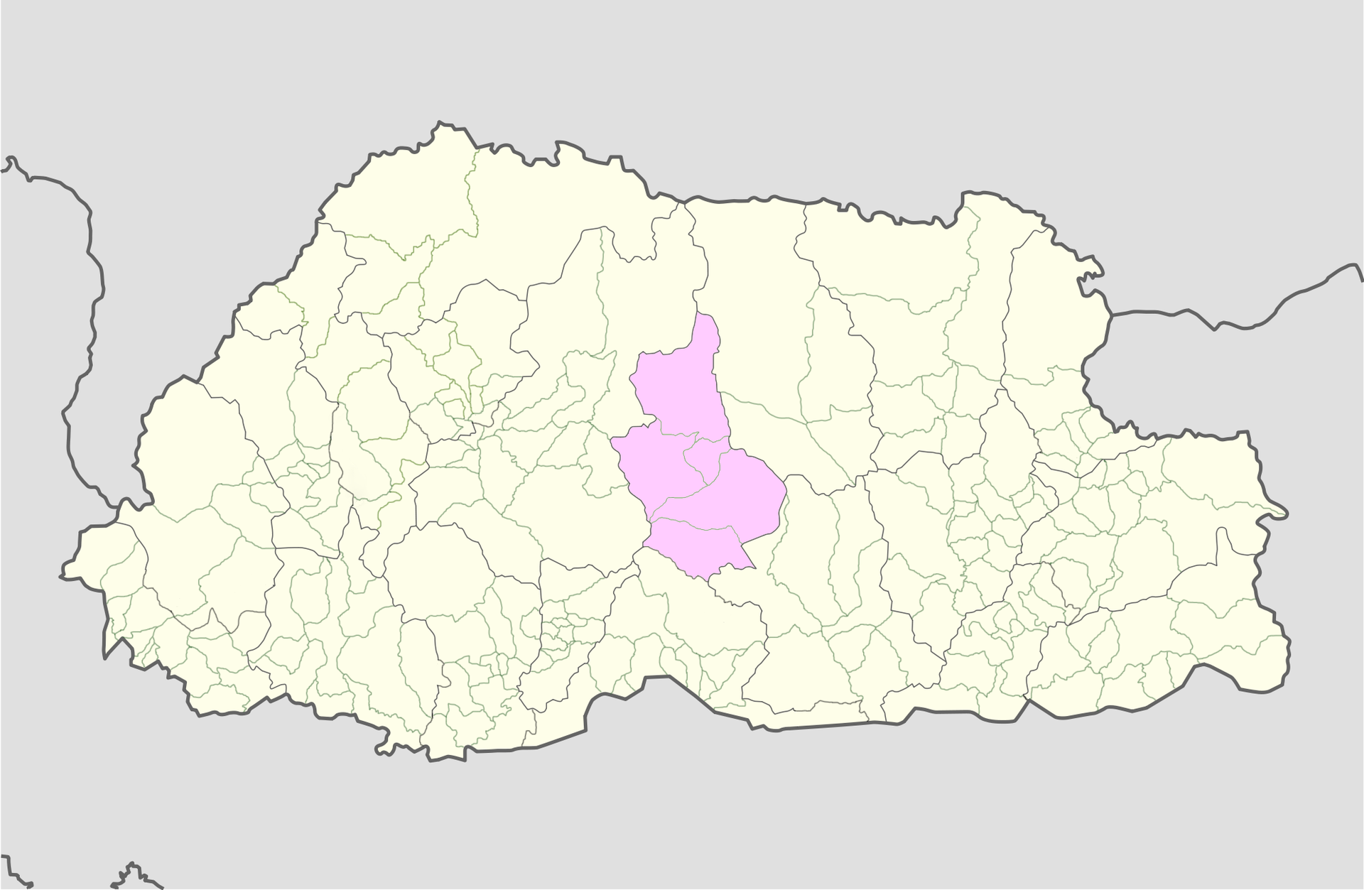 Locator map of the Trongsa District — in central Bhutan.
Trongs…