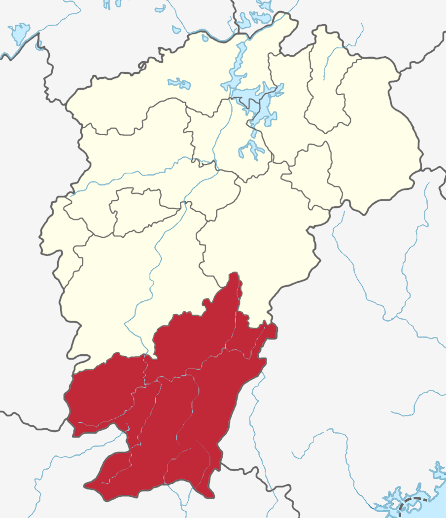 Map of Jiangxi showing Ganzhou in red highlighted.