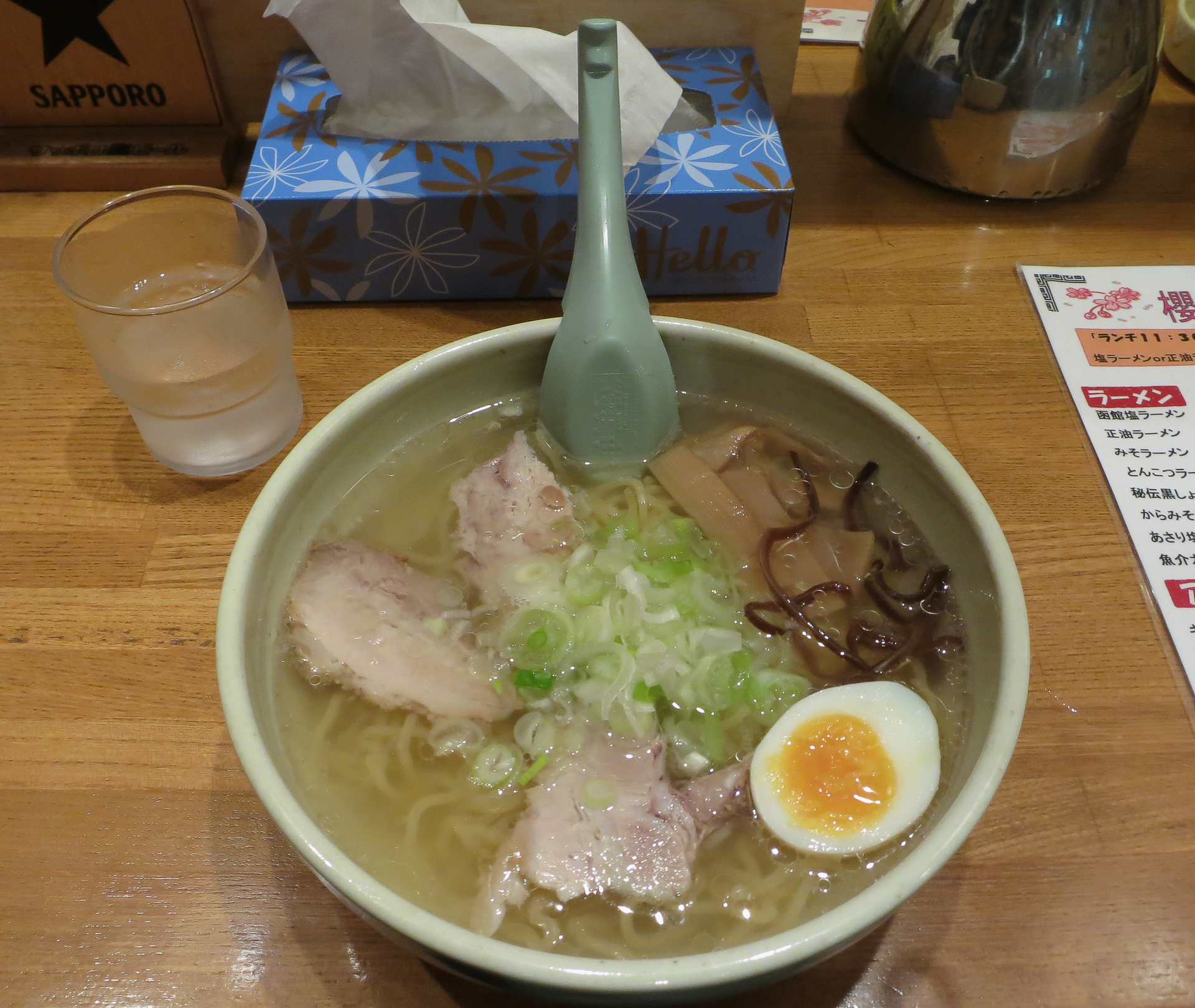 Hakodate Shio Ramen in a restaurant in Hakodate, Japan.
