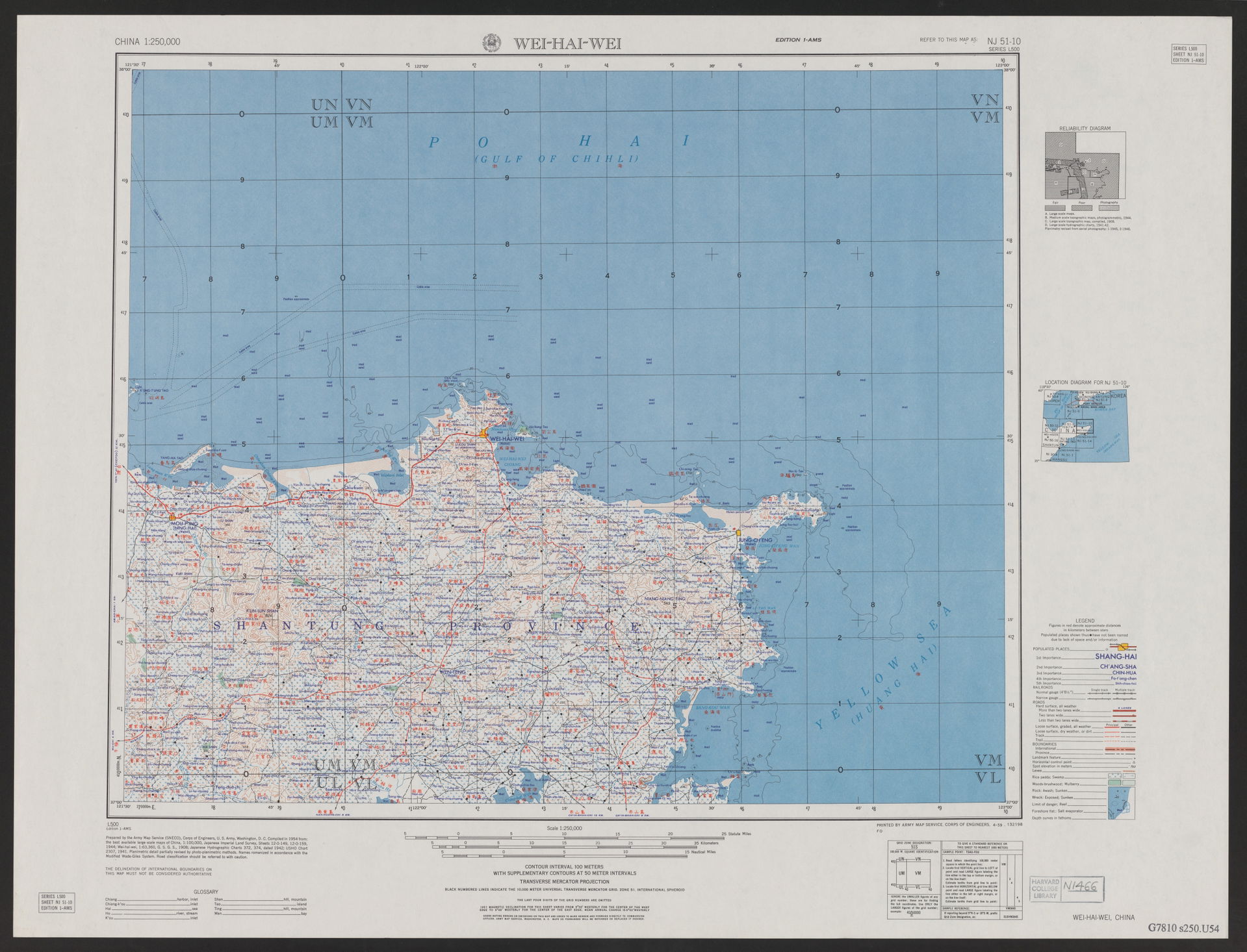 1:250,000 China topographic series map (L500 NJ51-10) produced …