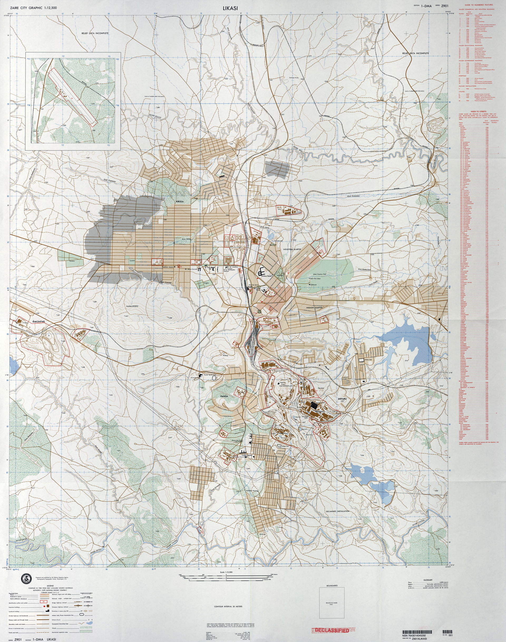 Map of city of Likasi, Zaire (now Democratic Republic of the Co…