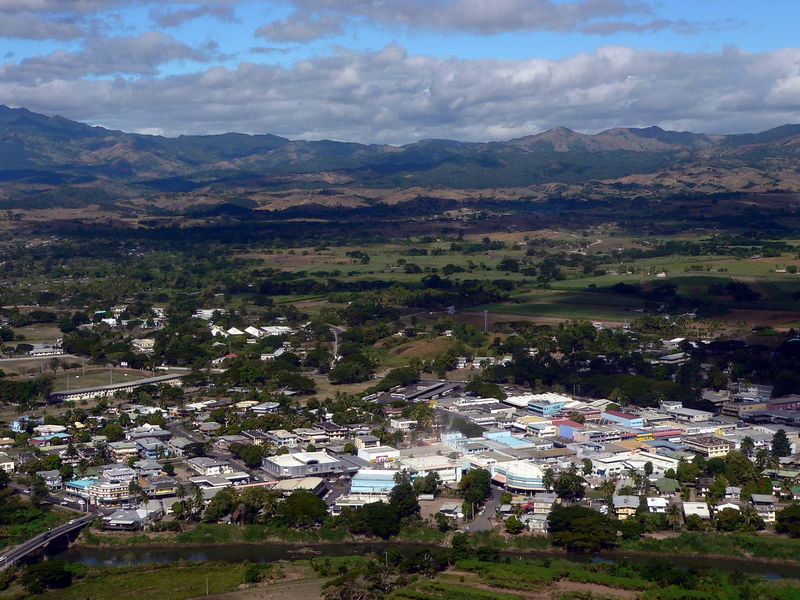 Aerial view of Nadi, Fiji, while approaching Nadi International…