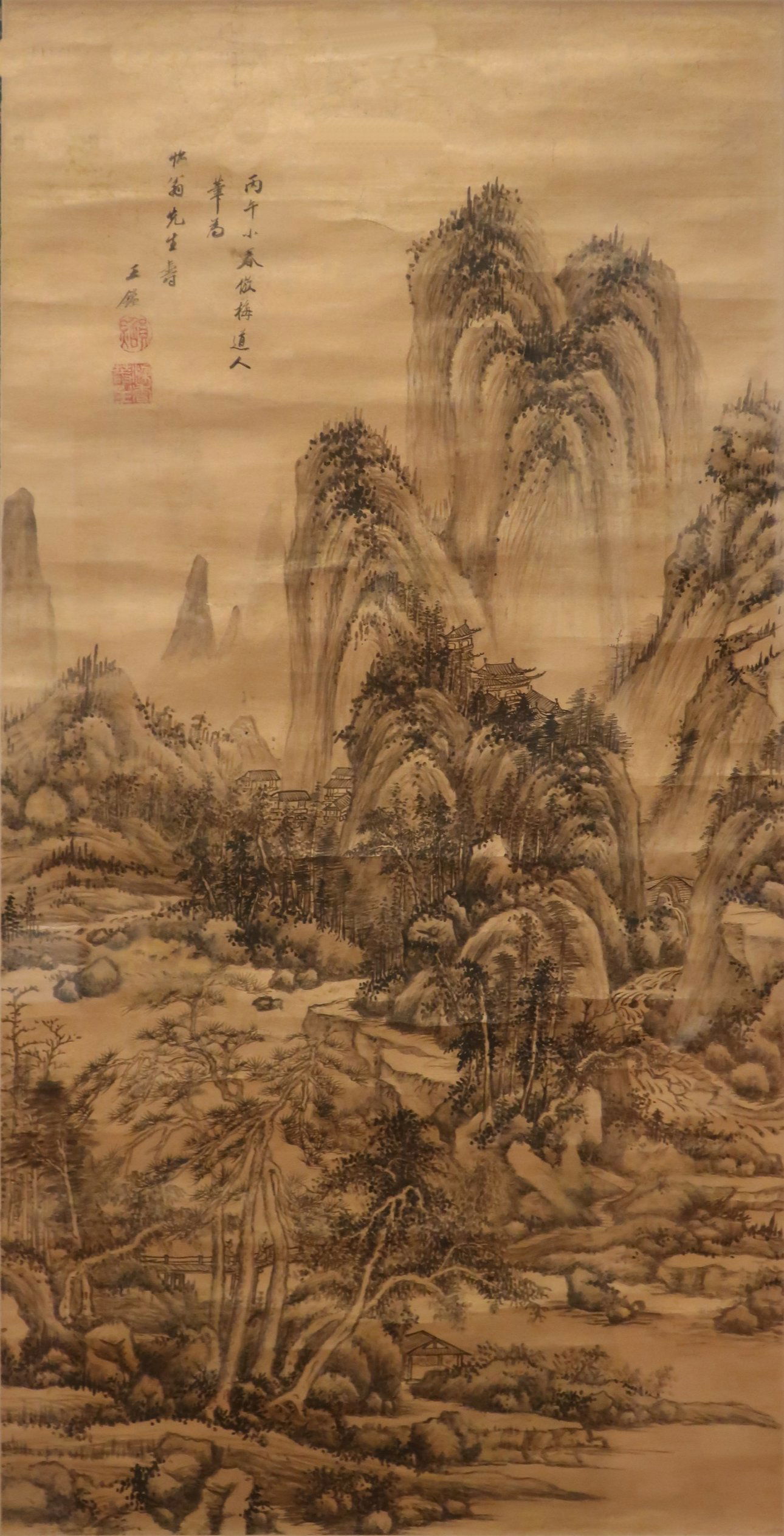 Landscape after Wu Zhen by Wang Jian, 1666, ink on gold paper, …