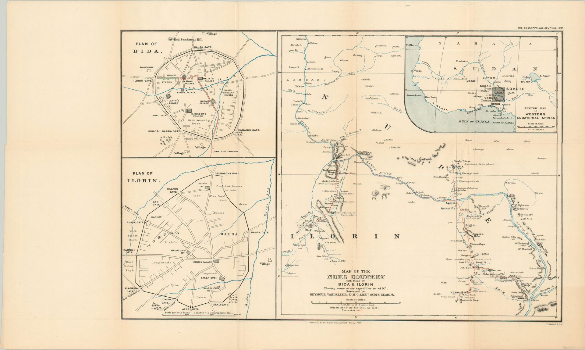 Map of Nupe and Ilorin, also showing the plans of the cities of…