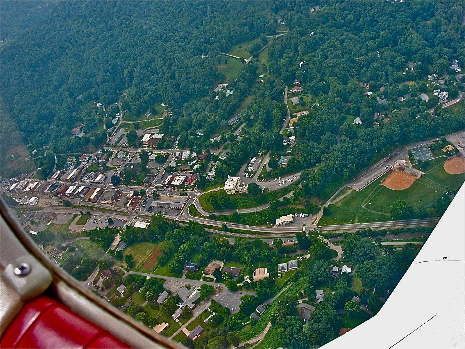 Downtown Sylva, NC from an airplane. Taken in 2003. It shows …