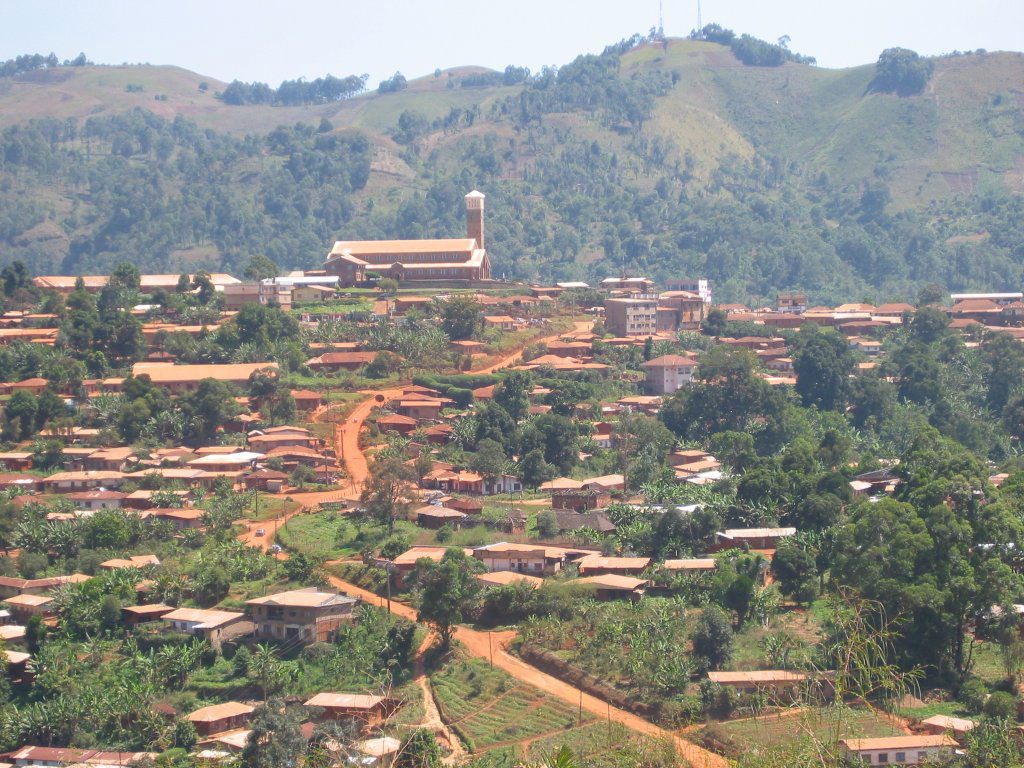 A view of Kumbo, Cameroon with the Catholic Cathedral in the ba…