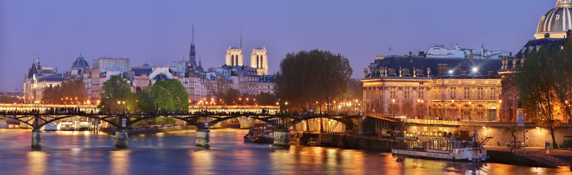 Panorama of Paris, featuring the Pont des Arts (bridge of arts)…