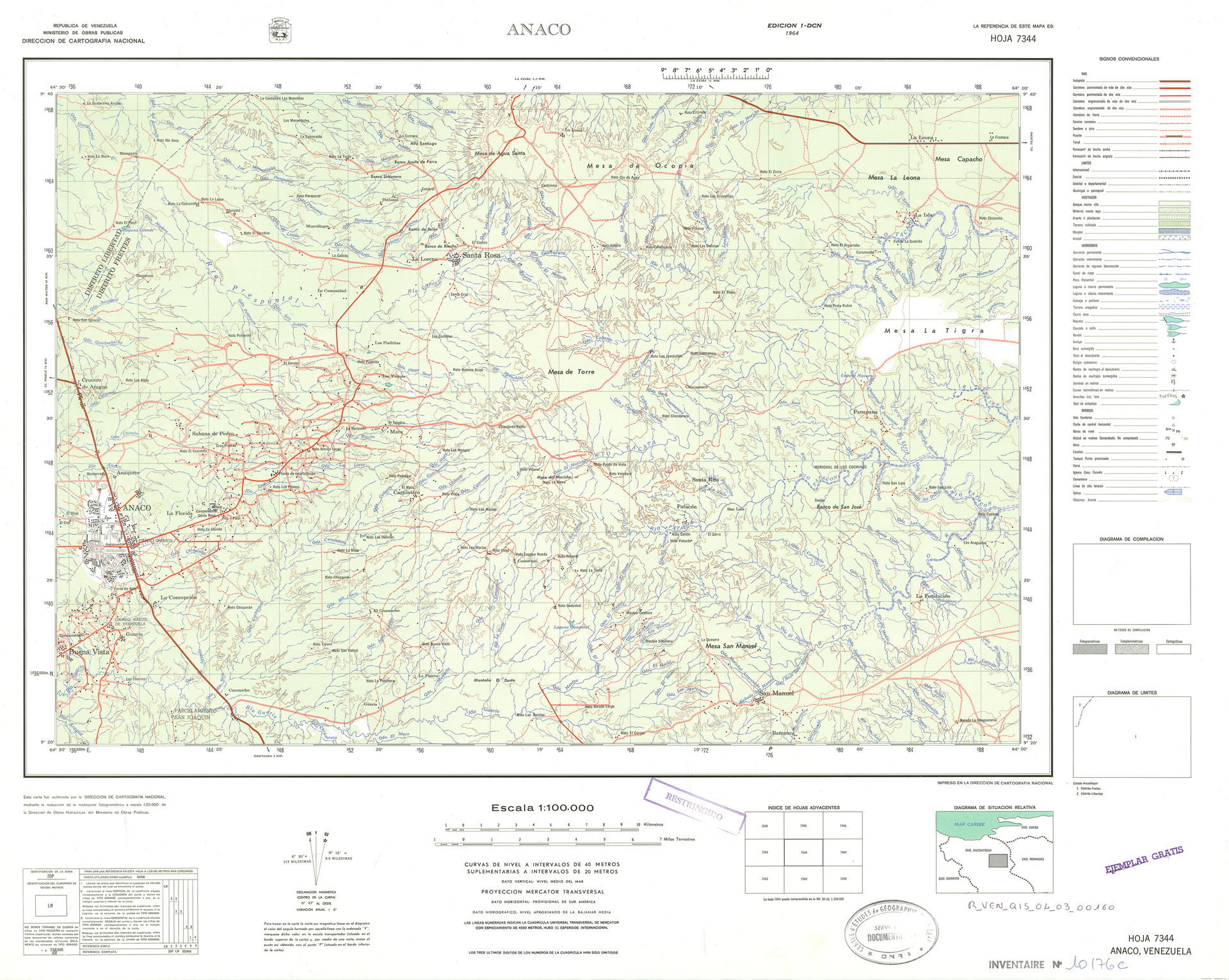 Official topographic maps of Venezuela, at scale 1:100.000.