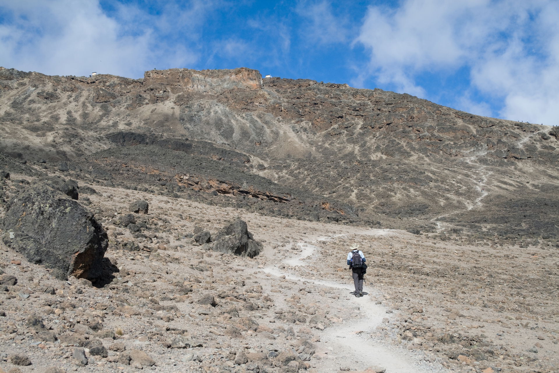 We got Barafu Huts in sight at the top of the hill. Last camp b…