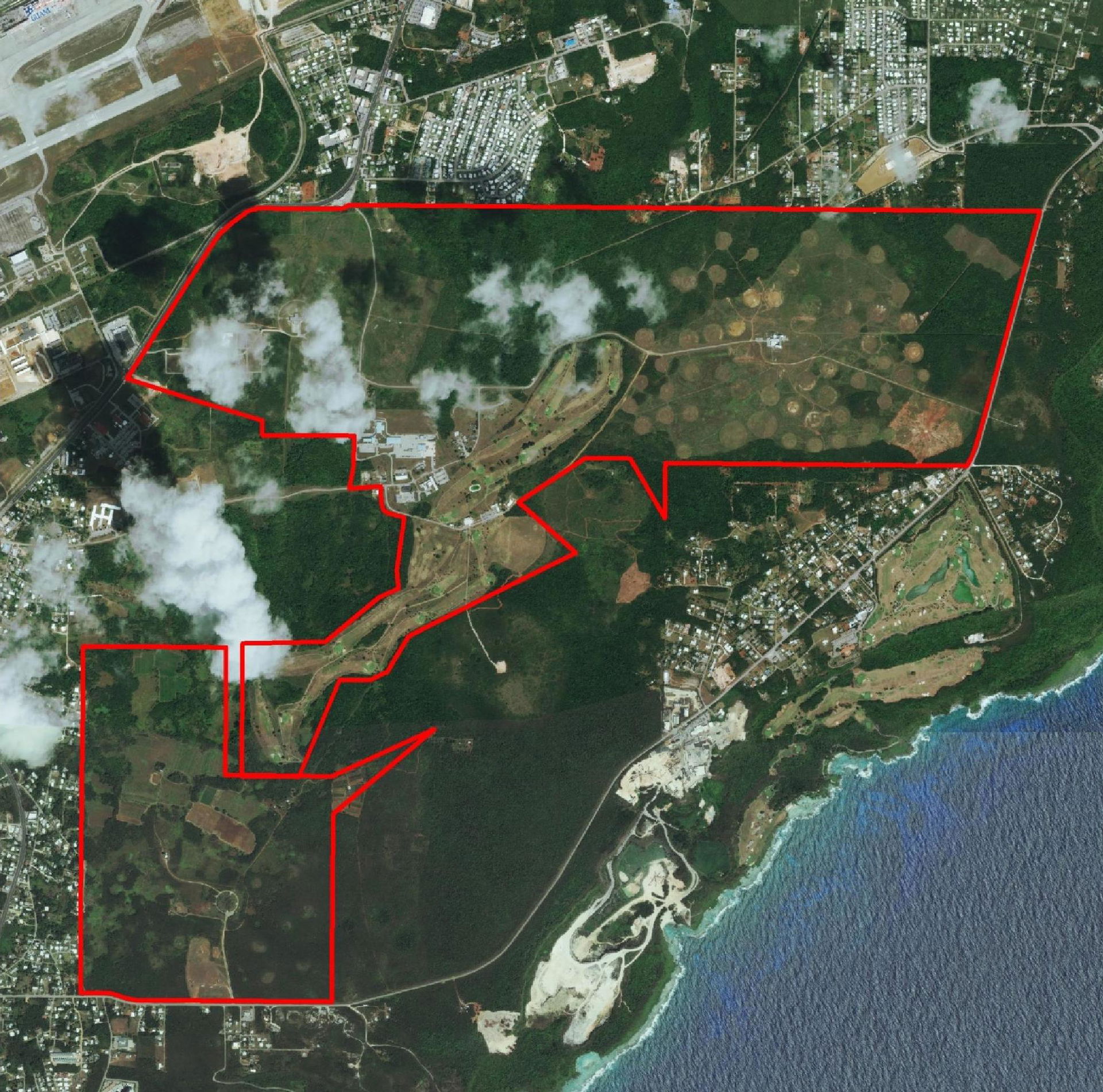 Overhead image with the boundaries of the two military transmit…