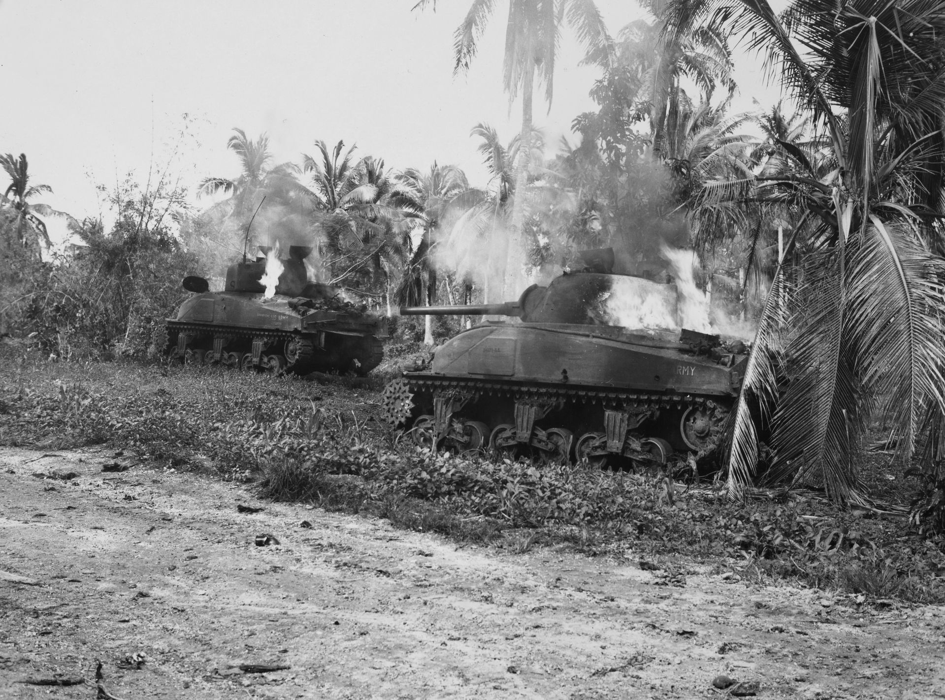 Enemy anti-tank guns accounted for these two tanks burning near…