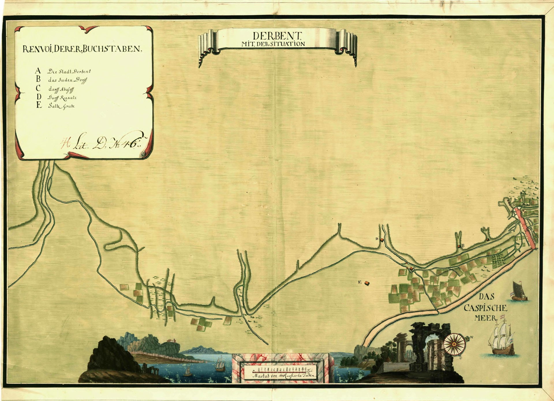 Map of Derbent. The map was likely created during the Russian o…