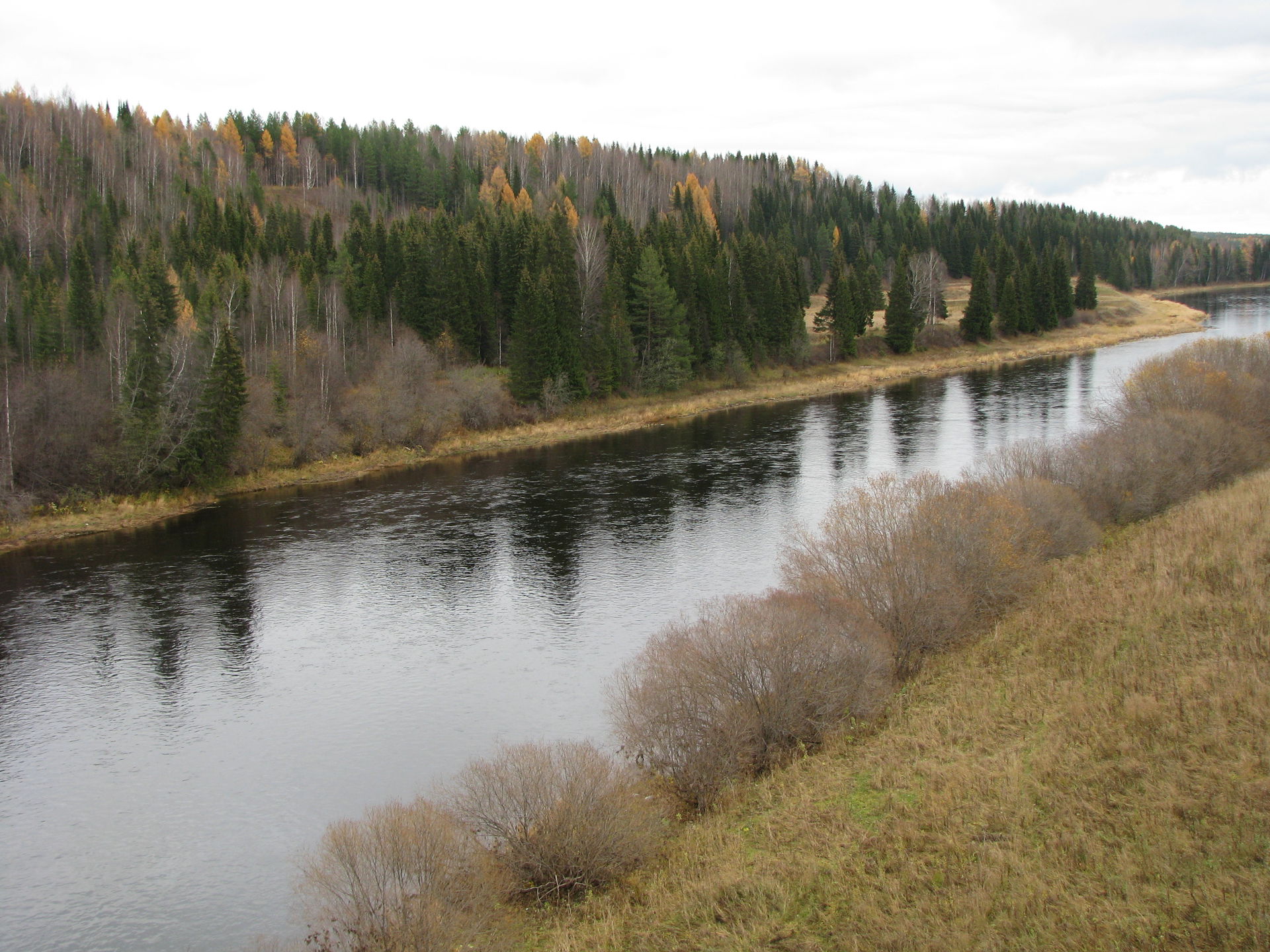 The Ukhta River, Republic of Komi, Russia. View from the road U…