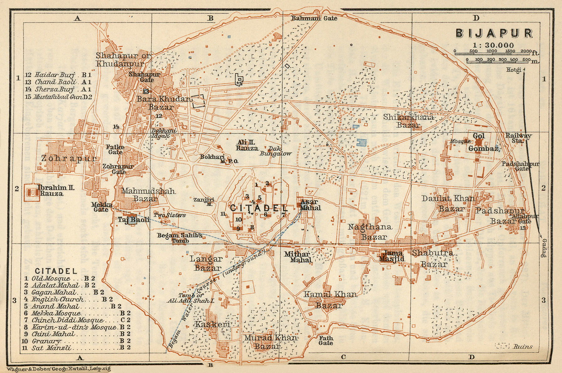 Old map of Bijapur India 1914