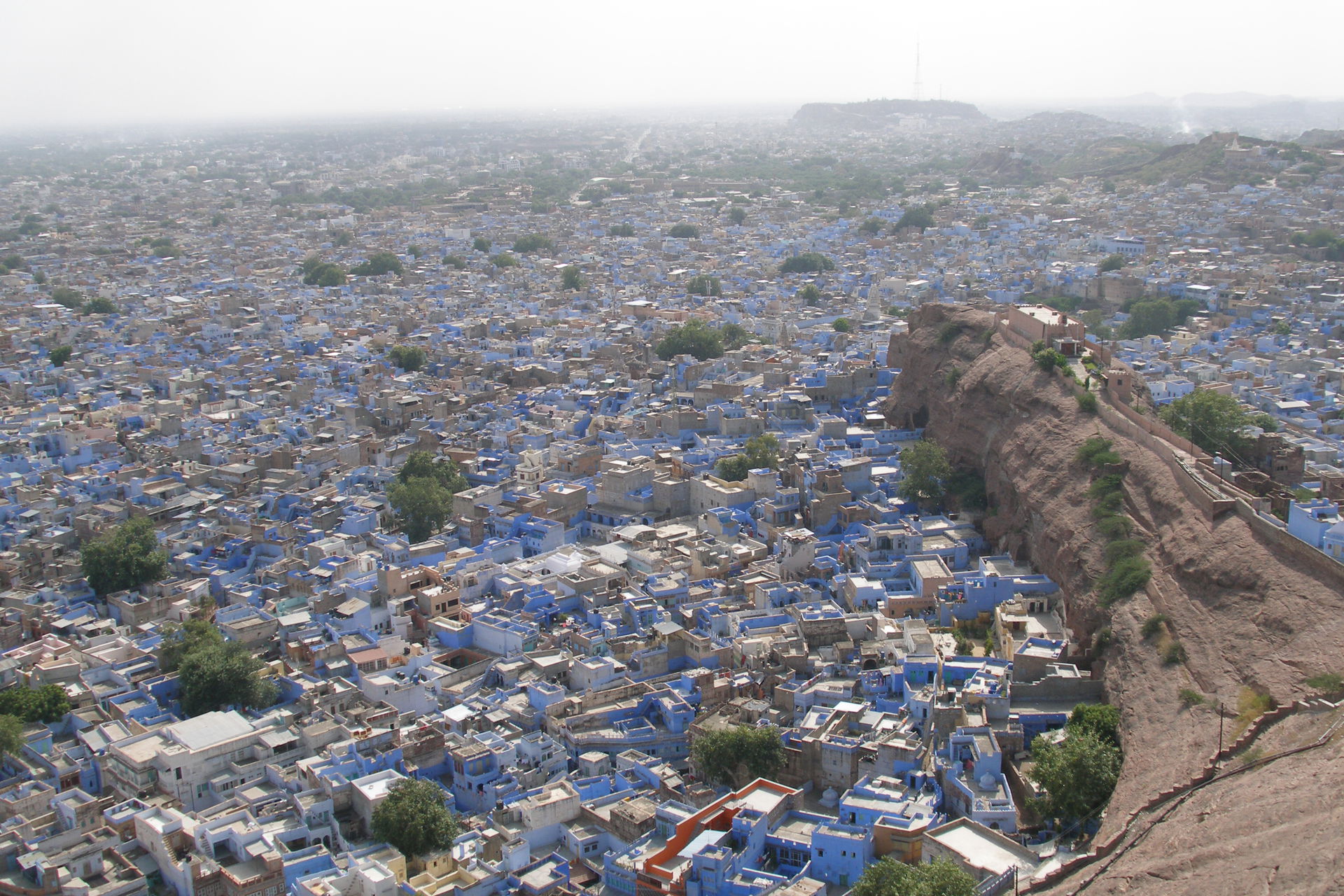 The buildings are mostly blue in downtown of Jodhpur. It's a ma…