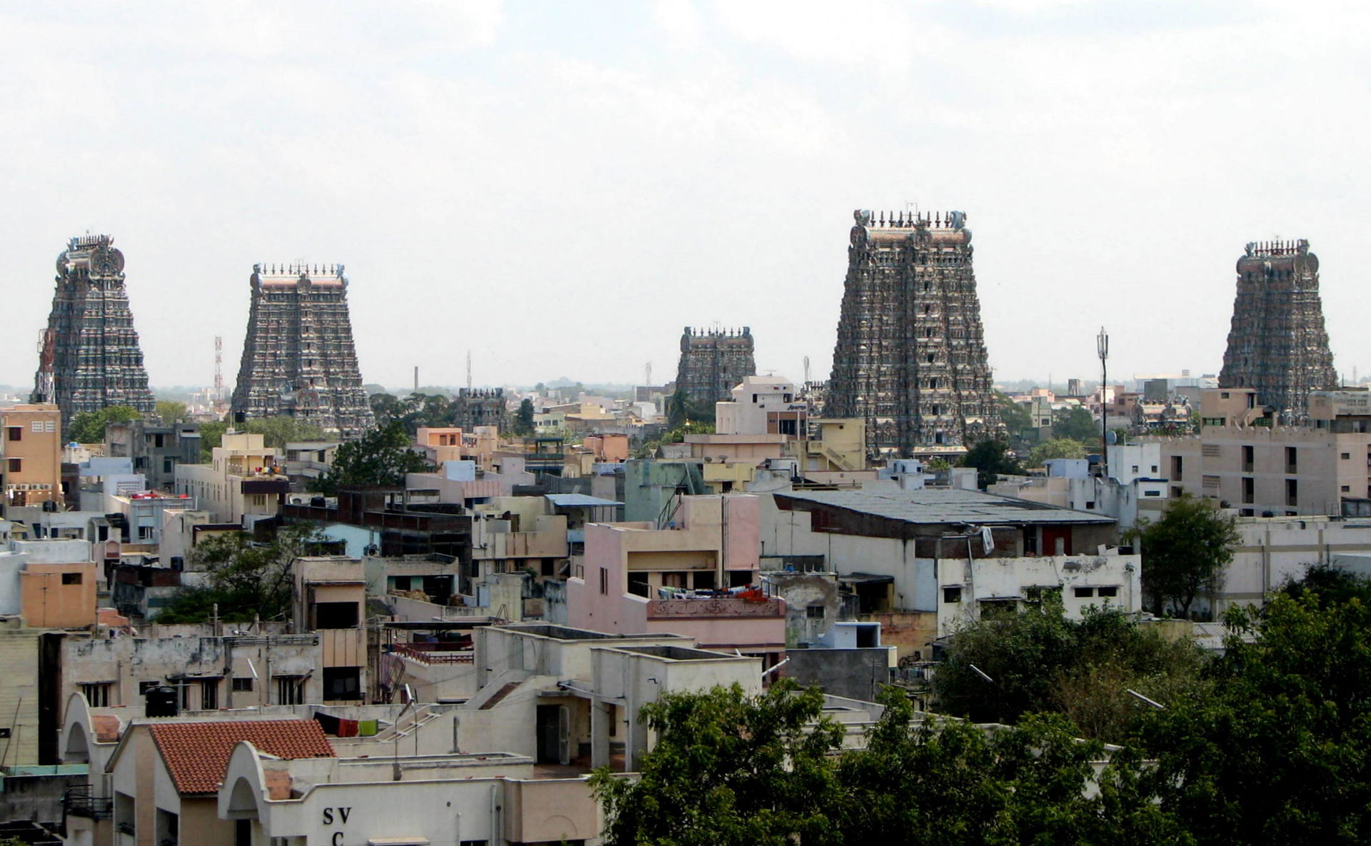 Madurai and view of the gopurams of Meenakshi temple, State of …