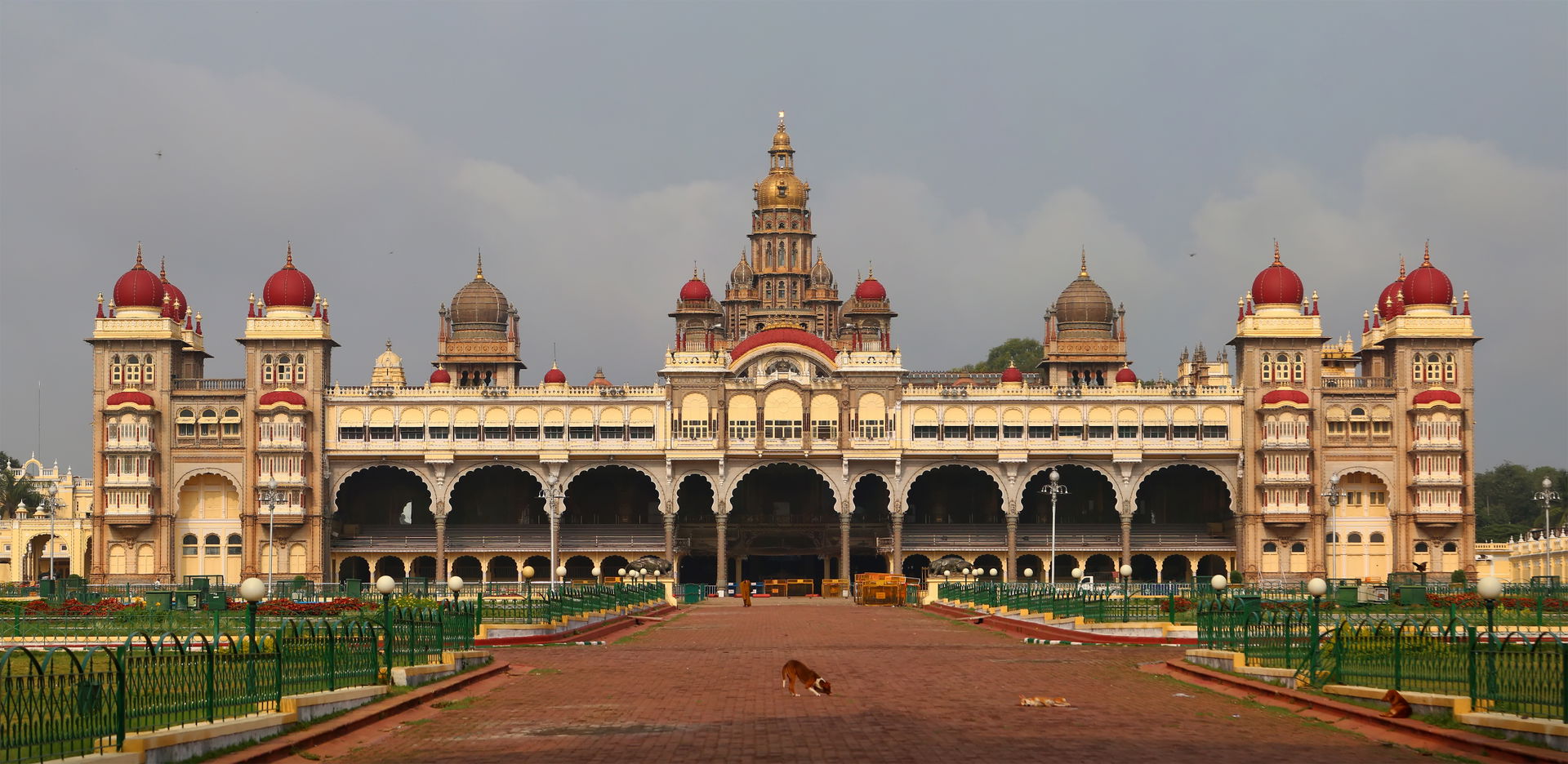 Front facade of the Mysore Palace in the morning