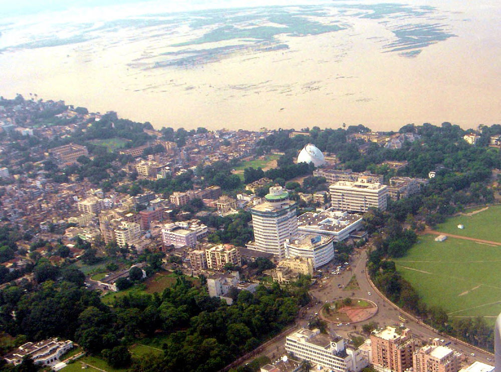 Aerial view of Patna. In the background, the damage to crops by…
