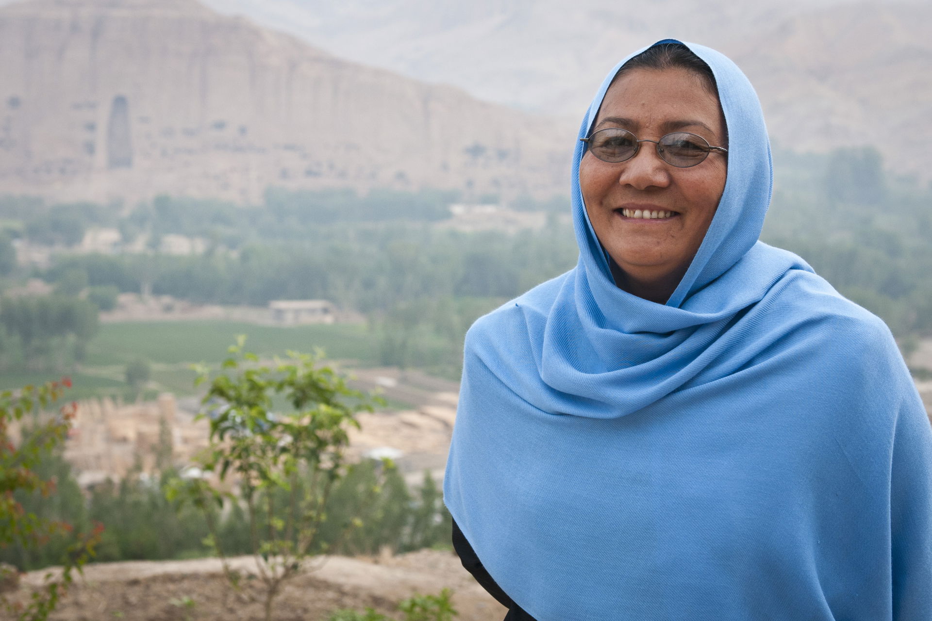 Bamyan governor, Dr. Habiba Sarabi, stands on a patio overlooki…