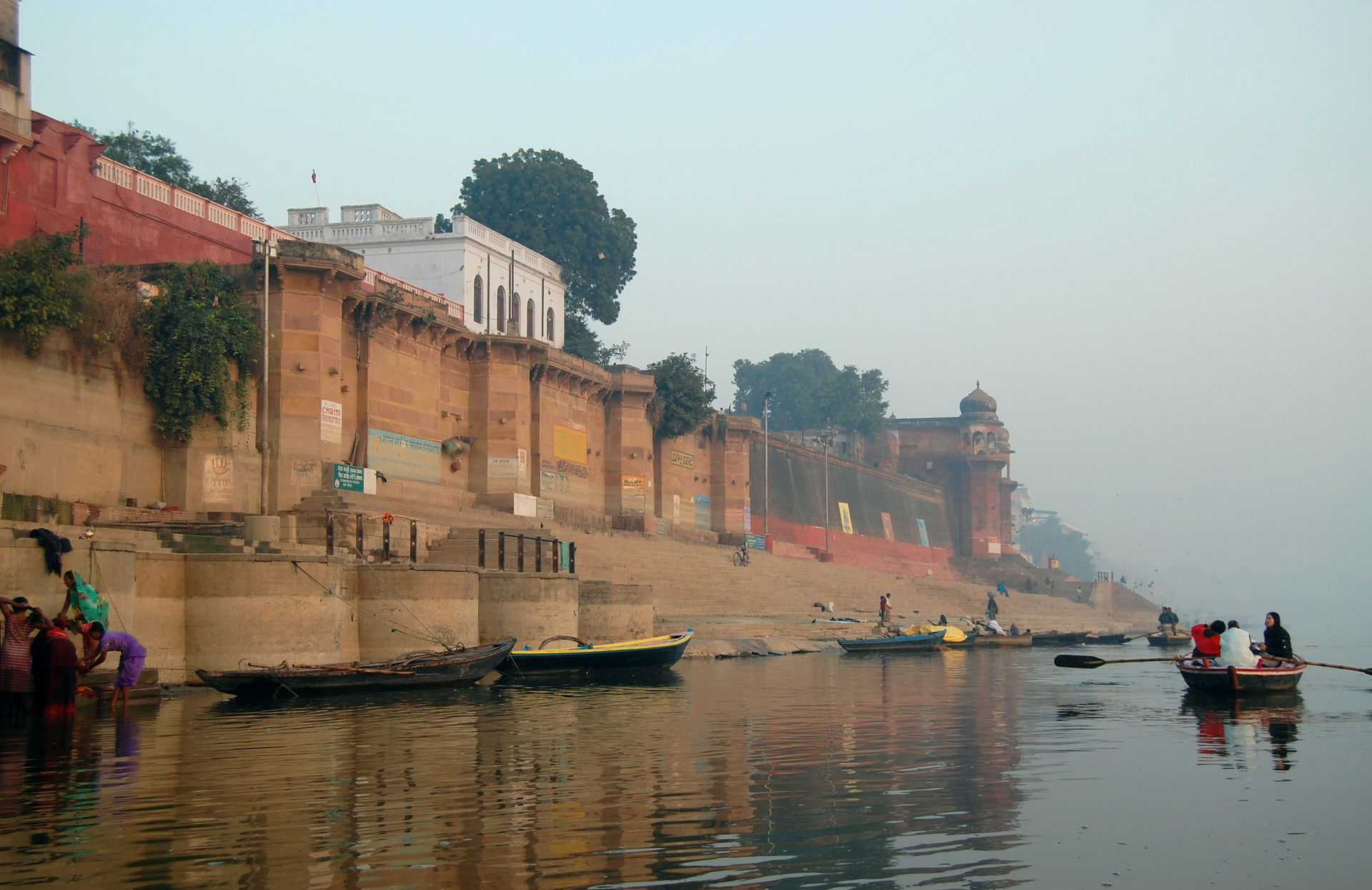 Prabhu Ghat, Varansi, India as seen from Ganga river.