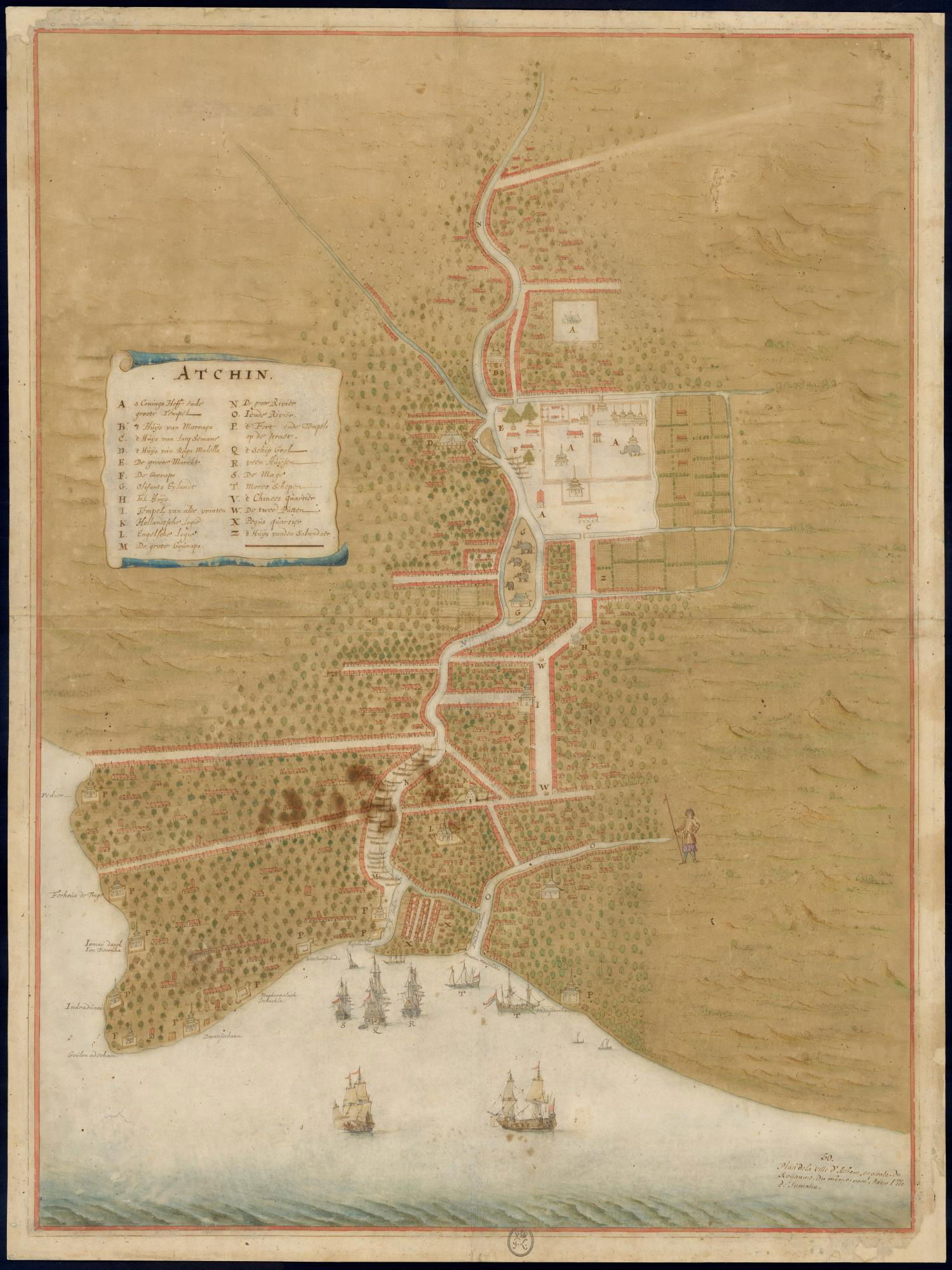 Map of Banda Acech on Sumatra, showing the palace of the Sultan…
