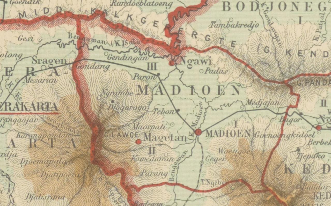 1928 map of Madioen Residency from Schoolatlas van Nederlandsch…