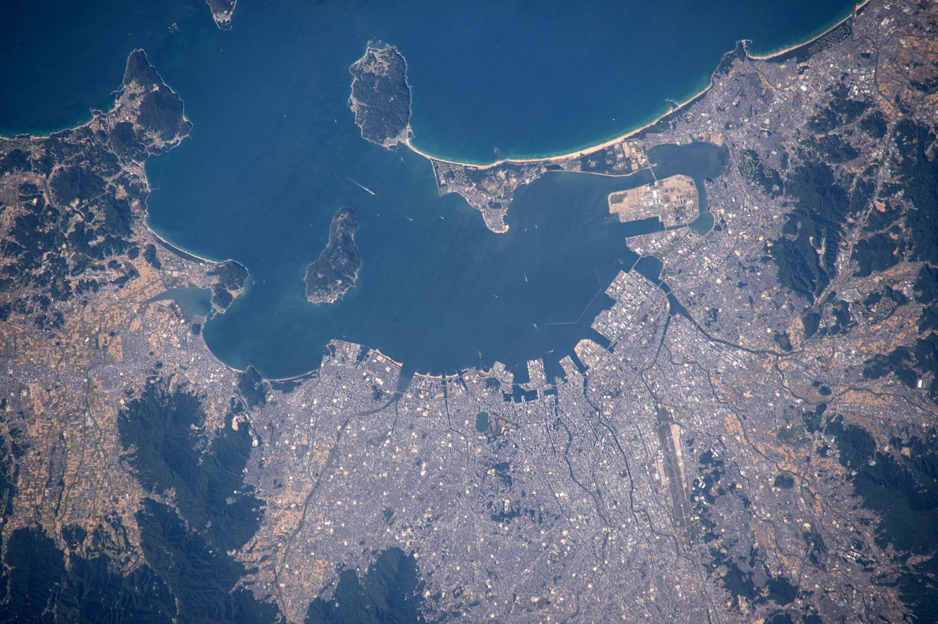 The satellite picture of Fukuoka city, Fukuoka prefecture, Japa…