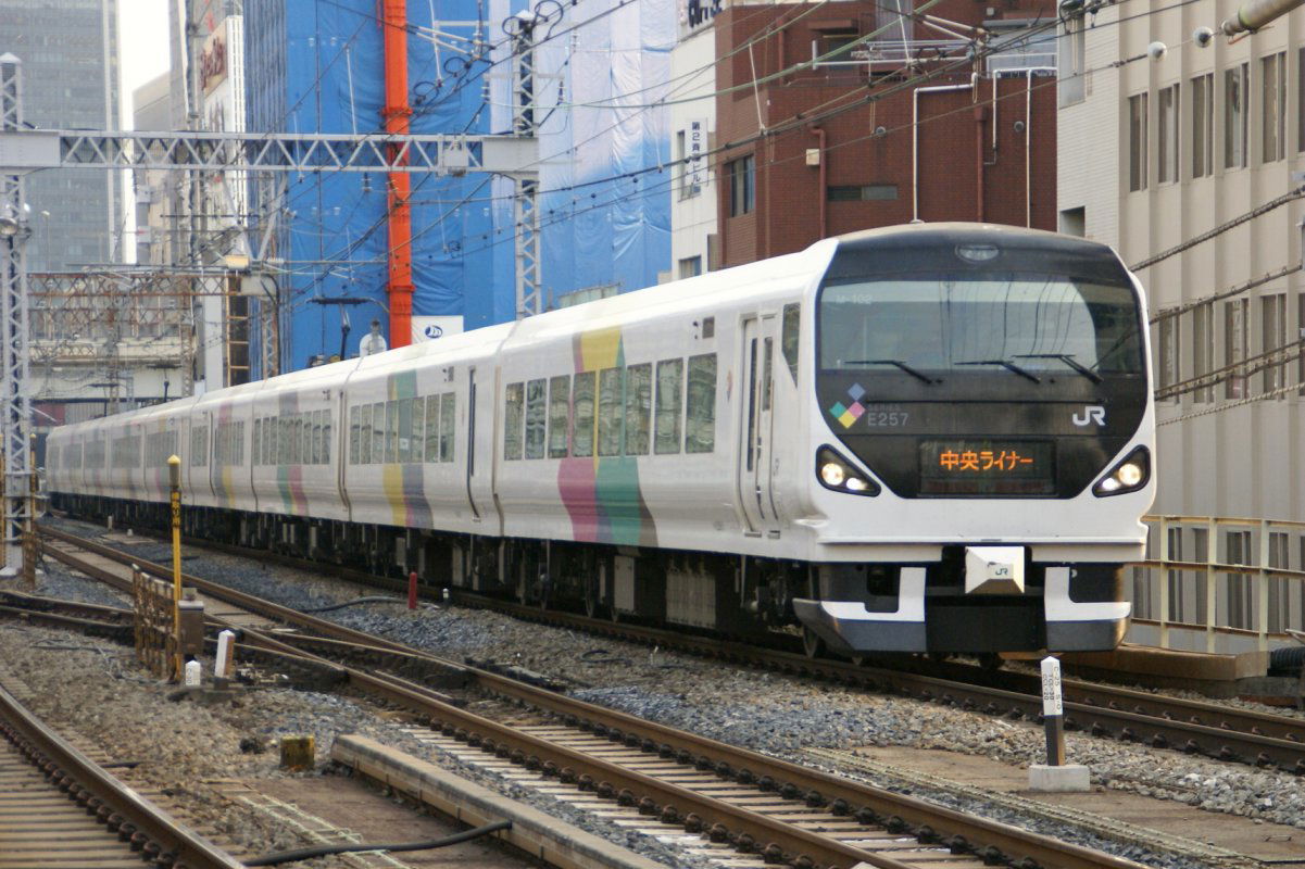 A JR East E257 series EMU on a down Chuo Liner 1 service near K…