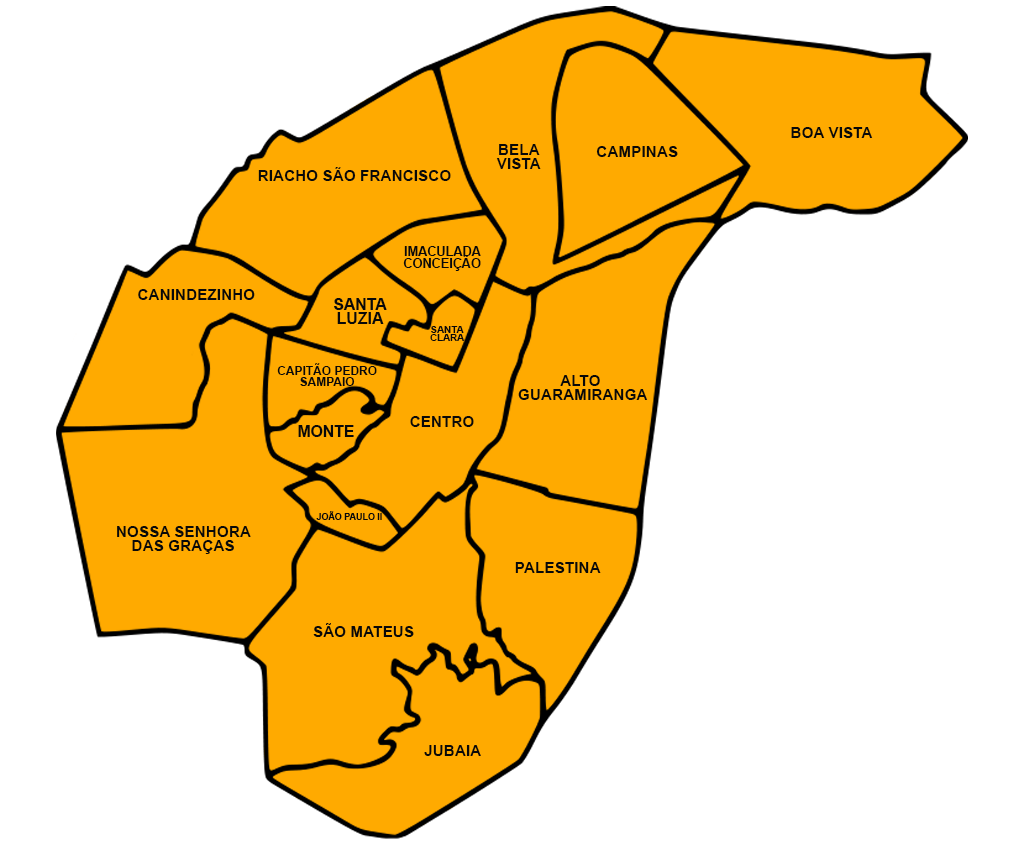 Map of the seat of the municipality of Canindé and its 17 neigh…