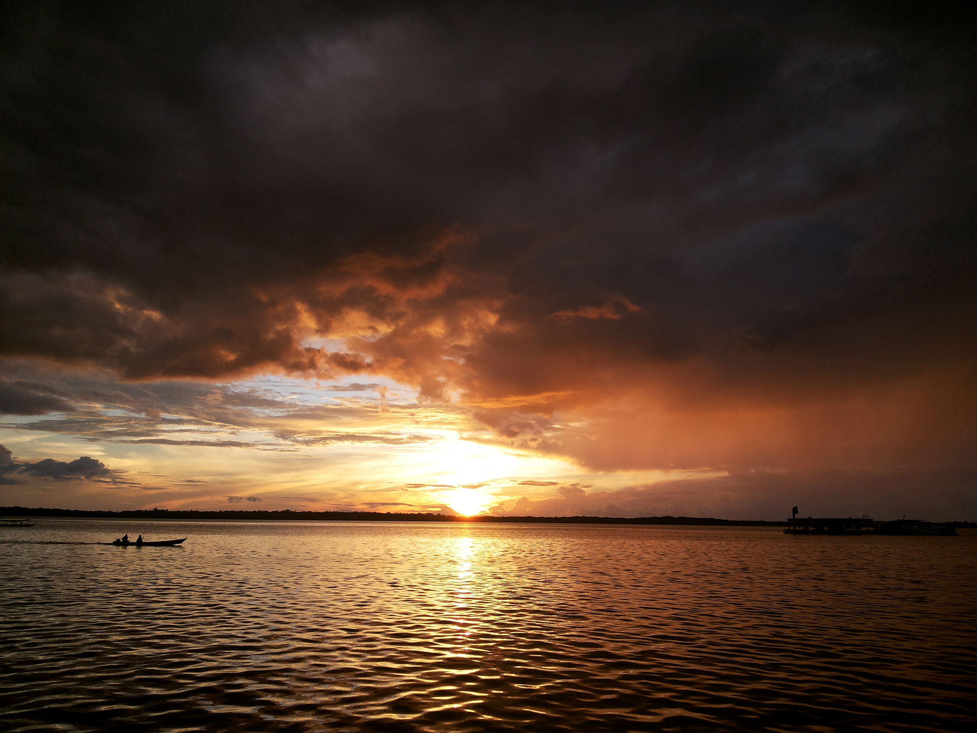 This is an amazing sunset sailing across the Amazonas River.