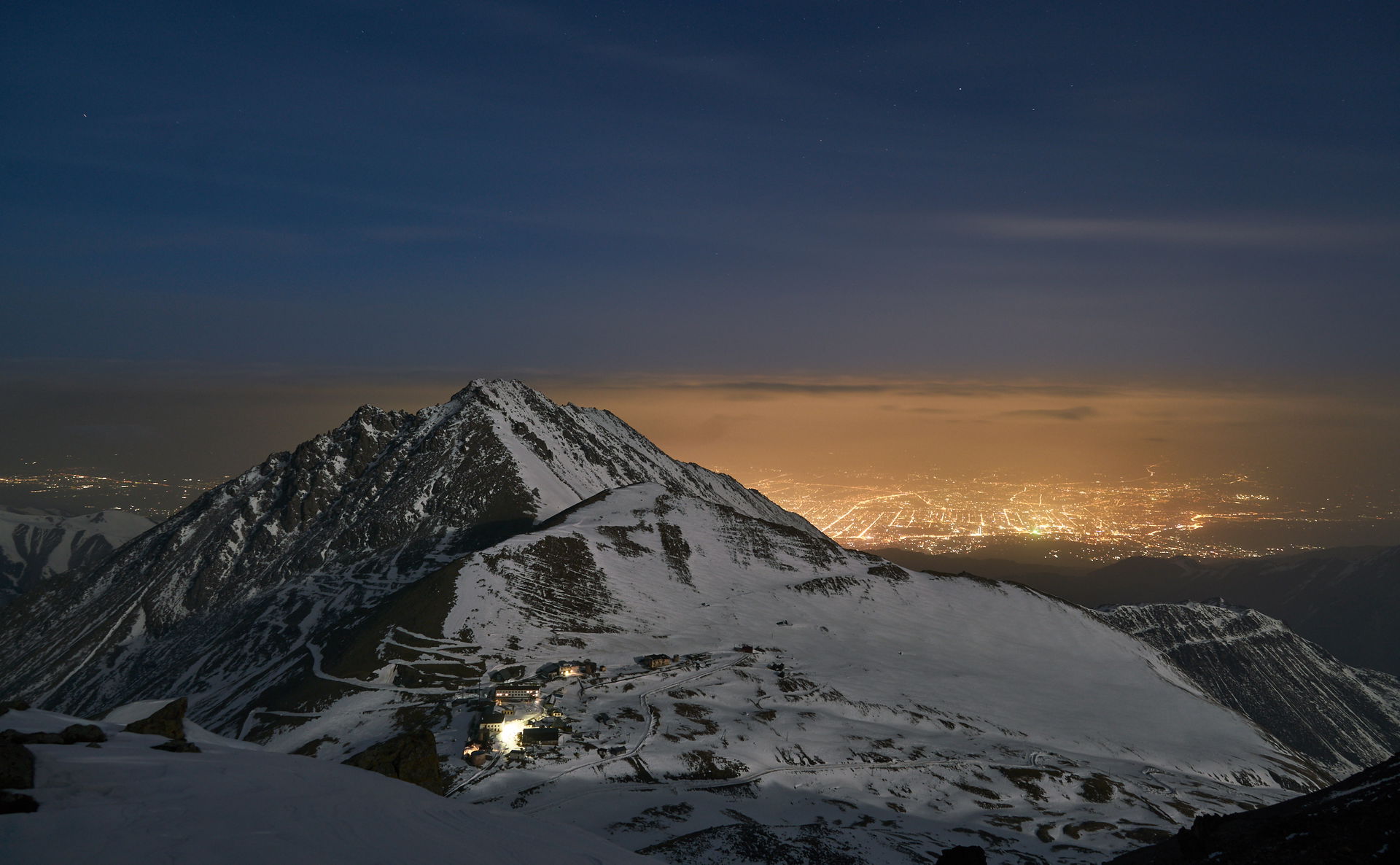 Almaty view from the mounatin range above Tian Shan space obser…