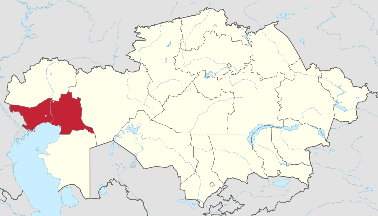 Map of Kazakhstan, Atyrau Region highlighted in red