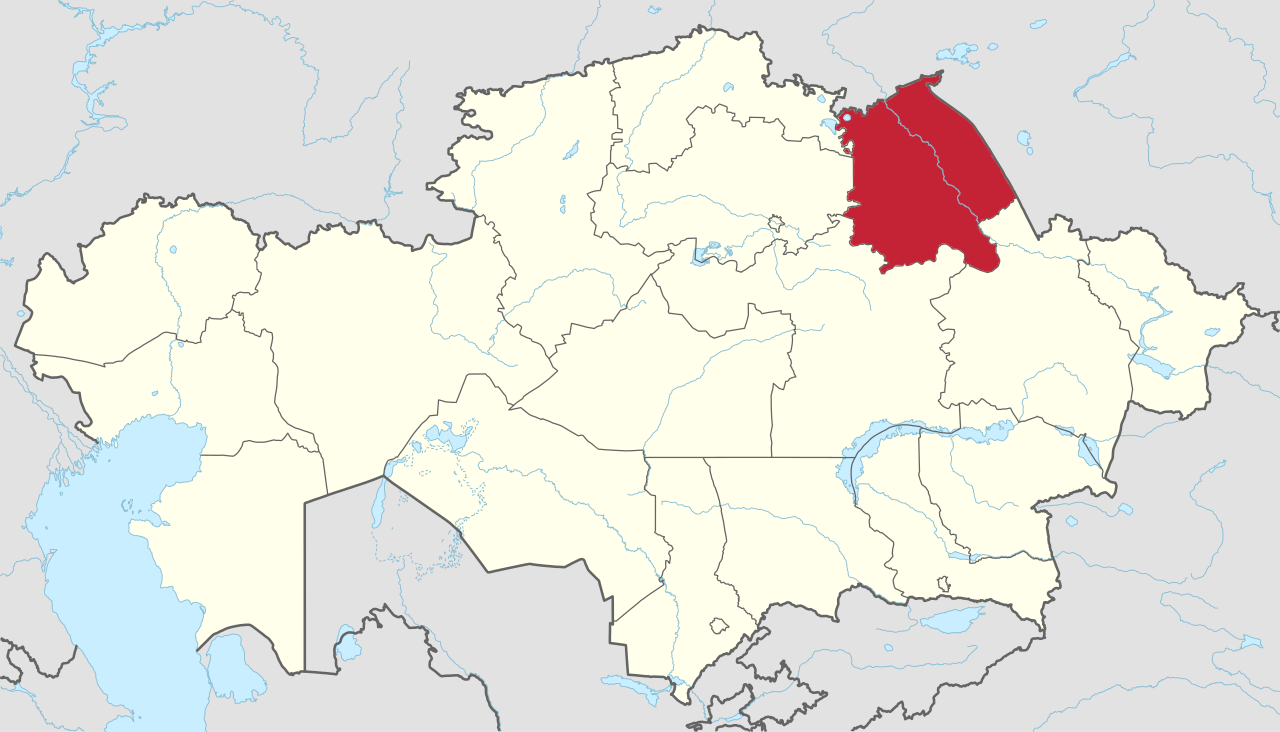 Map of Kazakhstan, Pavlodar Region highlighted in red