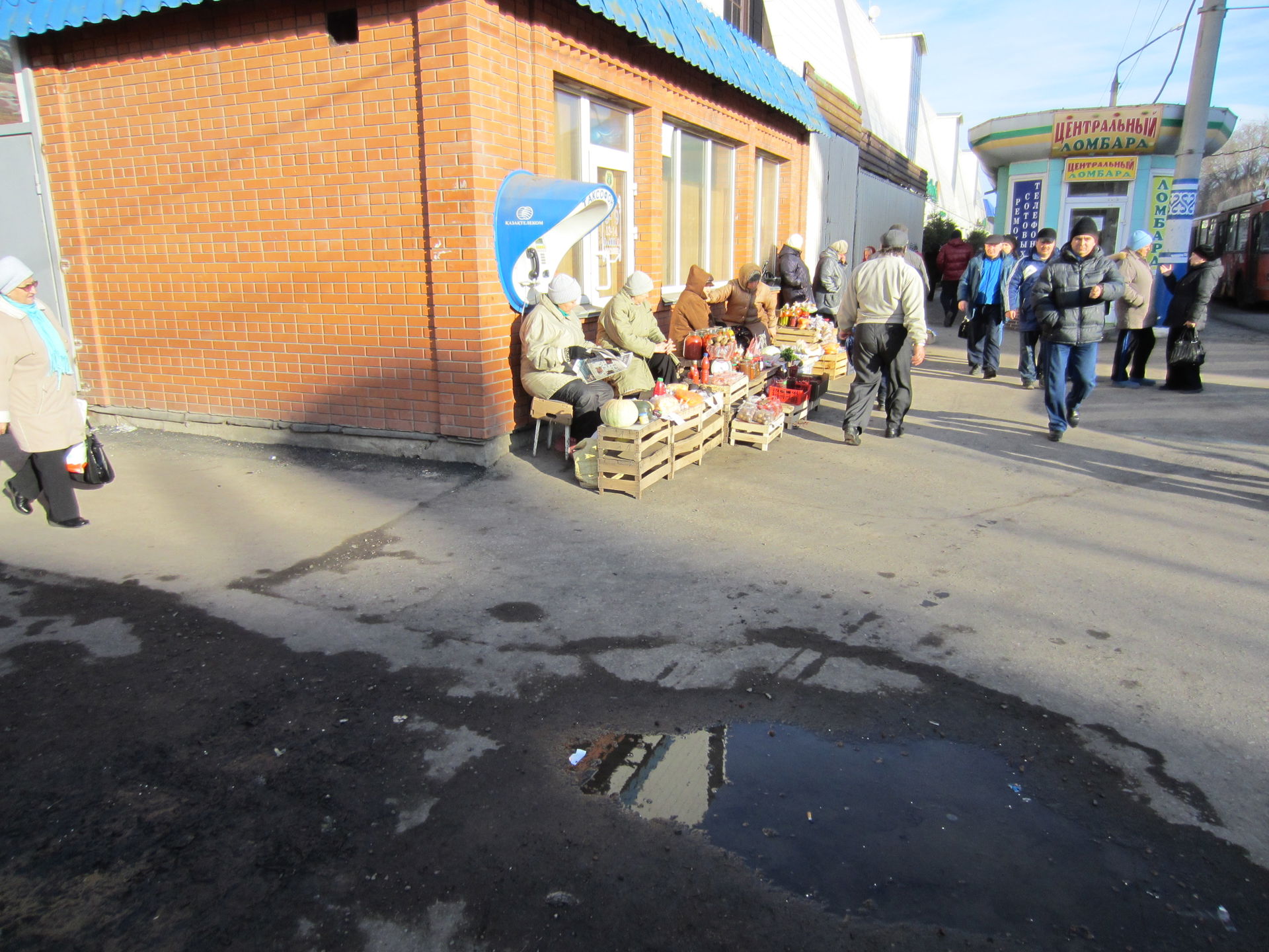 A typical street market scene in Petropavl, Kazakhstan.