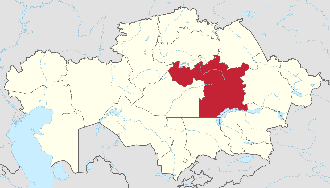 Map of Kazakhstan, Karaganda Region highlighted in red