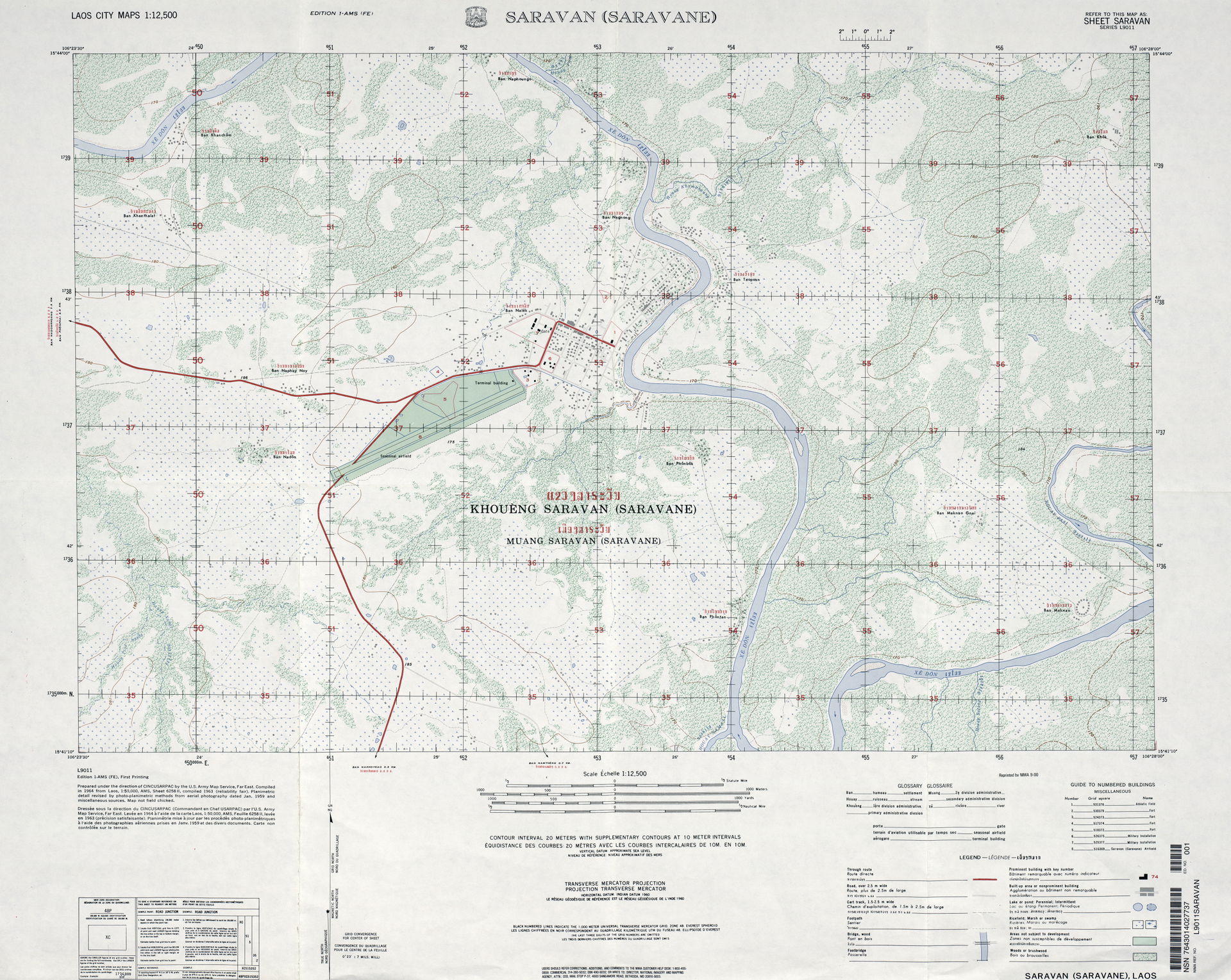 Old map of sravan Laos from 1963