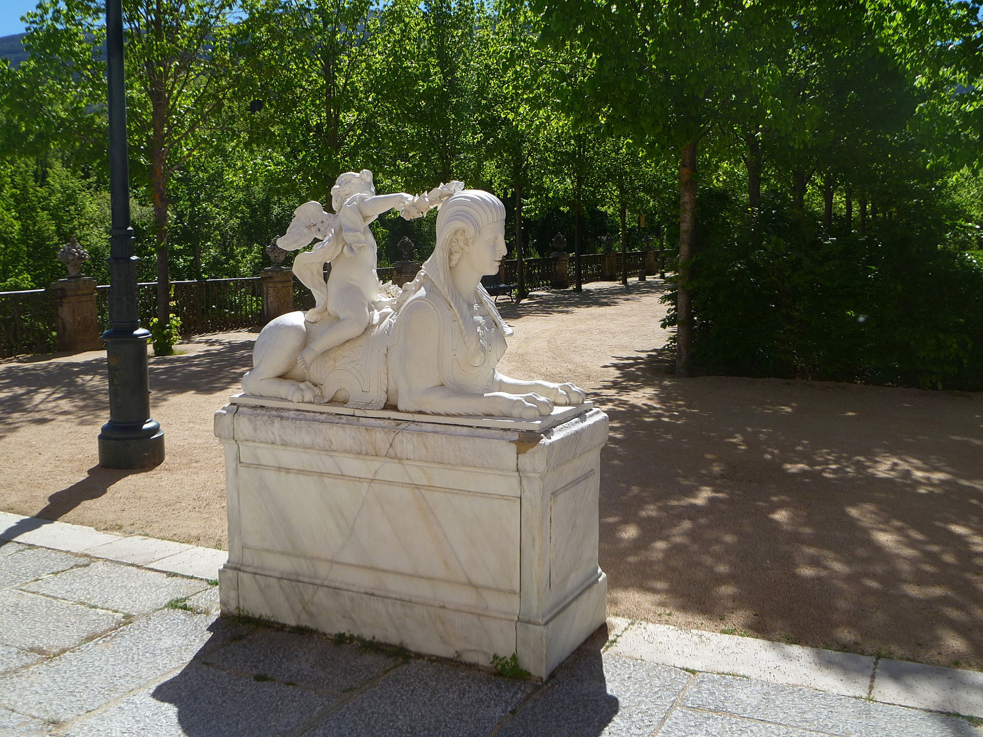 Sphinx on rear terrace; Gardens of the Royal Palace of La Granj…