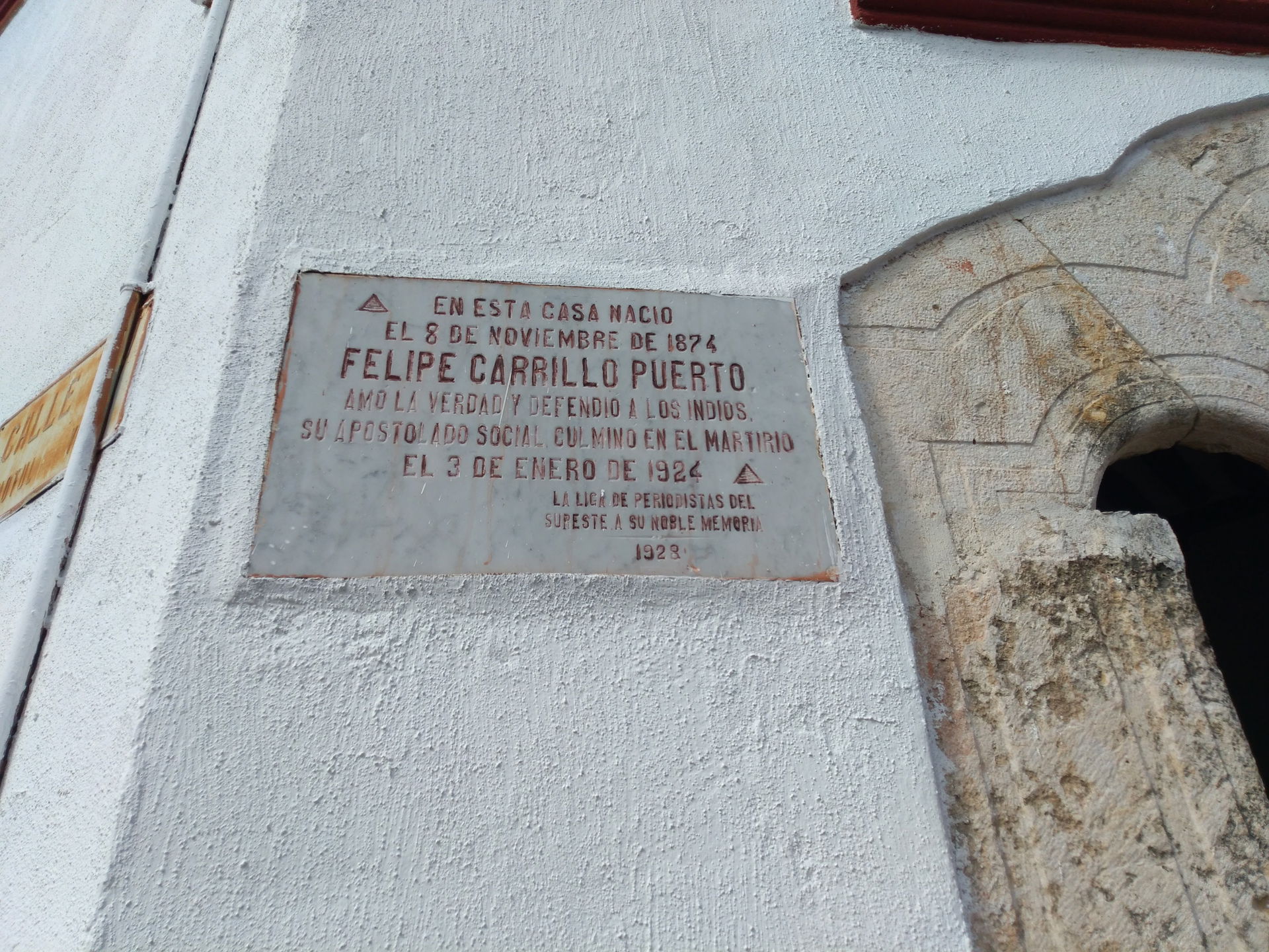 Placa ubicada en la casa donde nació Felipe Carrillo Puerto