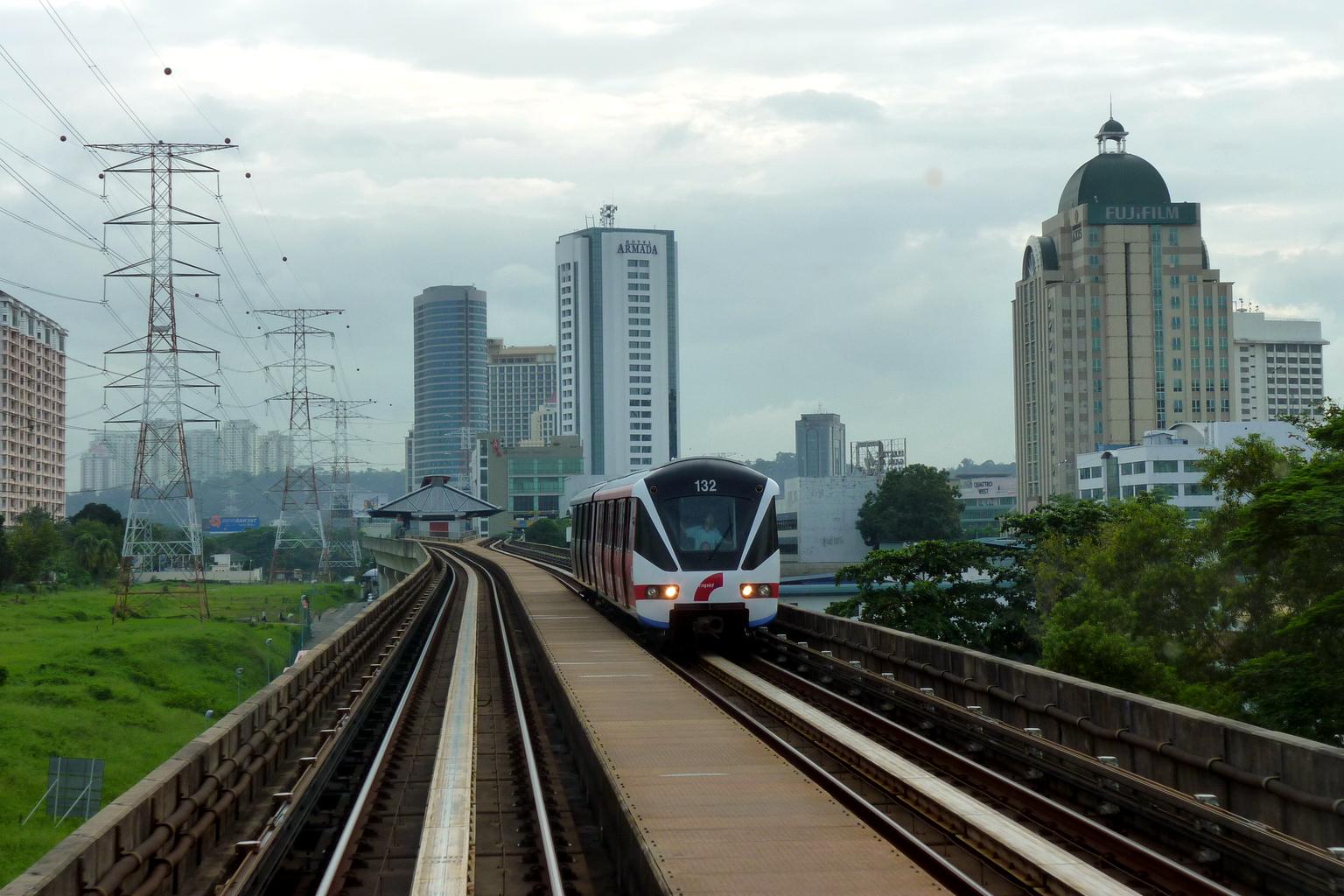 Kelana Jaya line of RapidKL LRT passing through Petaling Jaya.