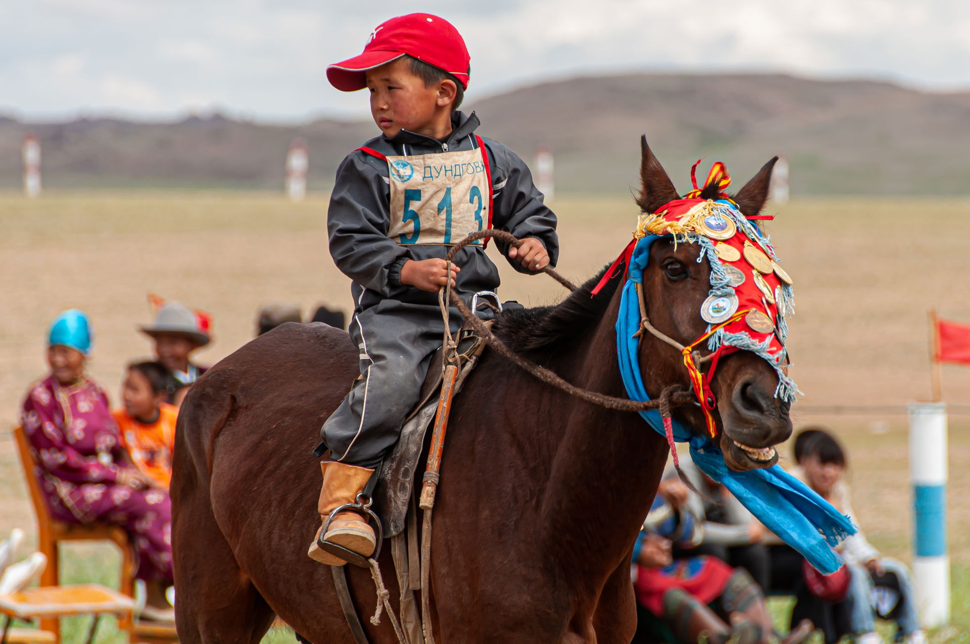 One of the young winners of a Naadam horse race in Mandalgovi, …