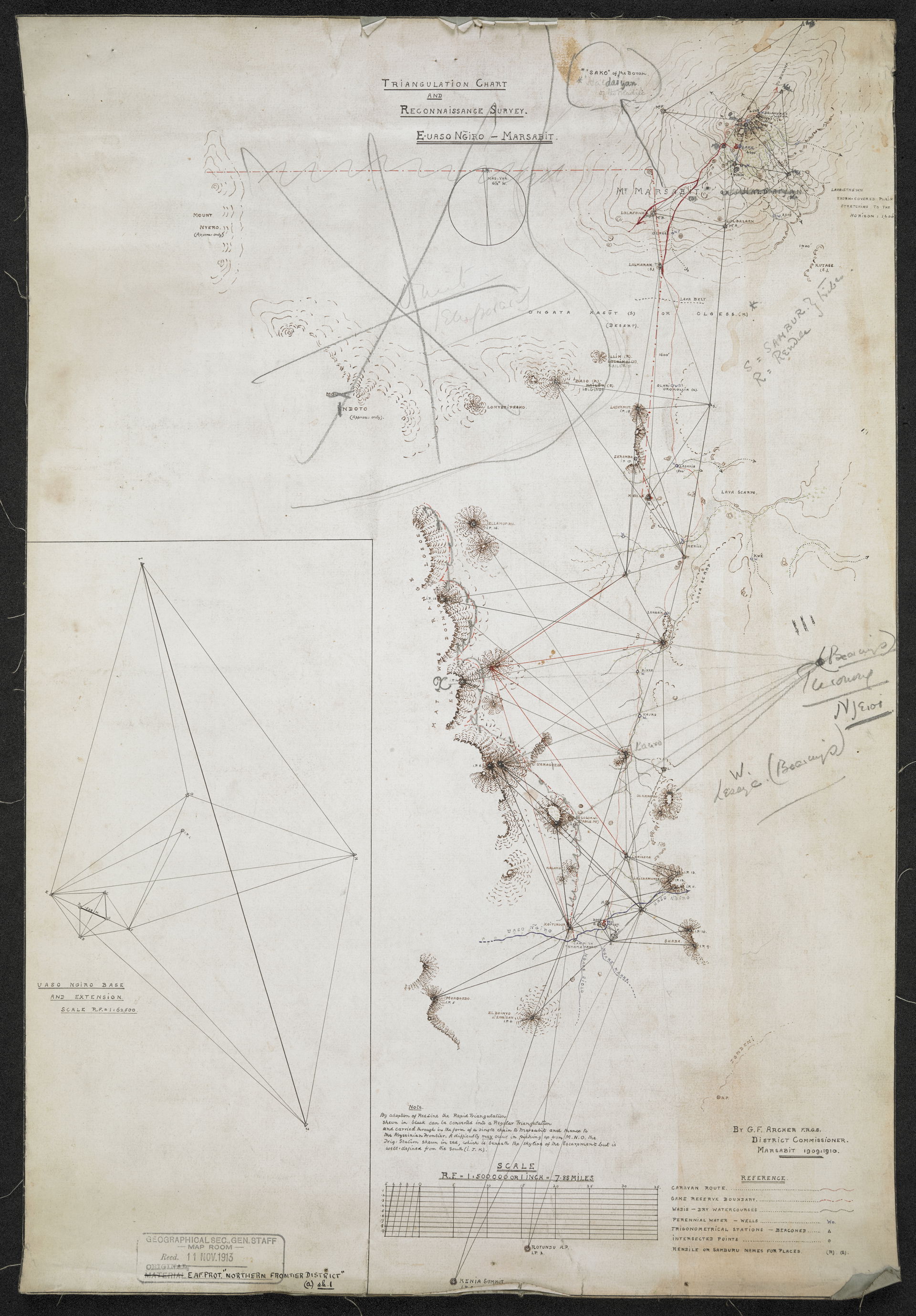 Indicates hydrology, settlements and relief with form lines and…