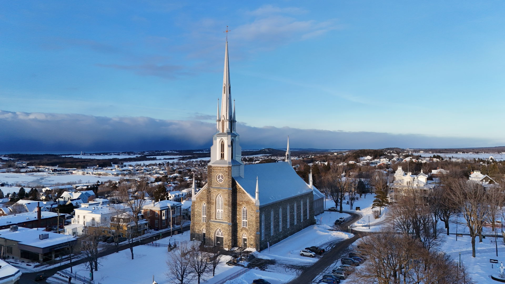 Aerial view of the church of the Parish of Saint-Patrice.