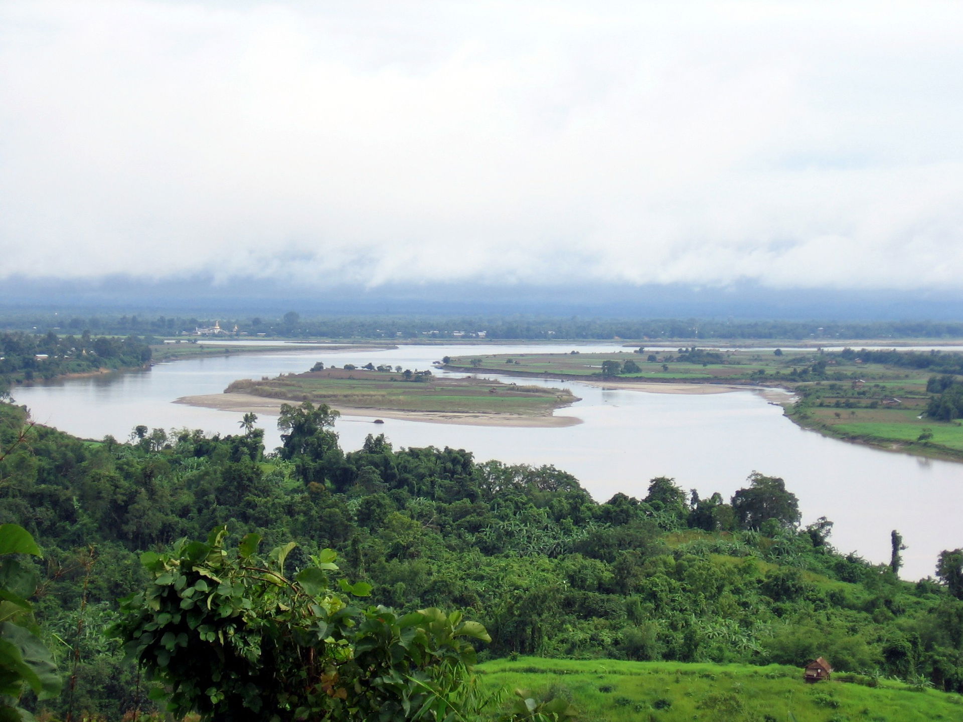 View of Ayeyarwady River near Bhamo (Myanmar) with the mouth of…