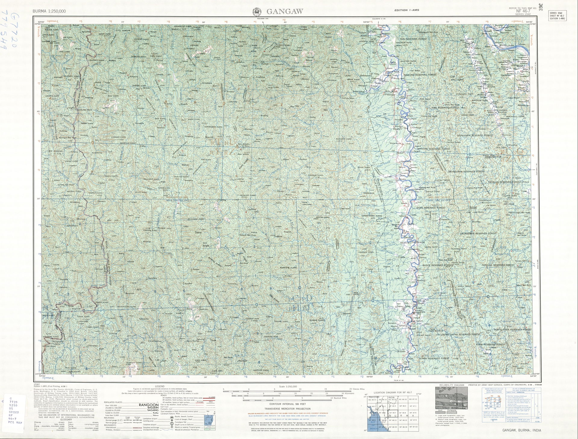 NF 46-7 Gangaw - (6.2 MB) - Burma, Series U542, 1:250,000, U.S.…