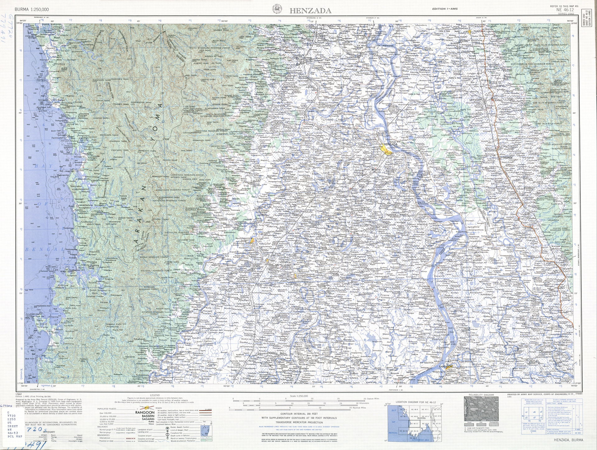 NE 46-12 Henzada - (6.6 MB) - Burma, Series U542, 1:250,000, U.…